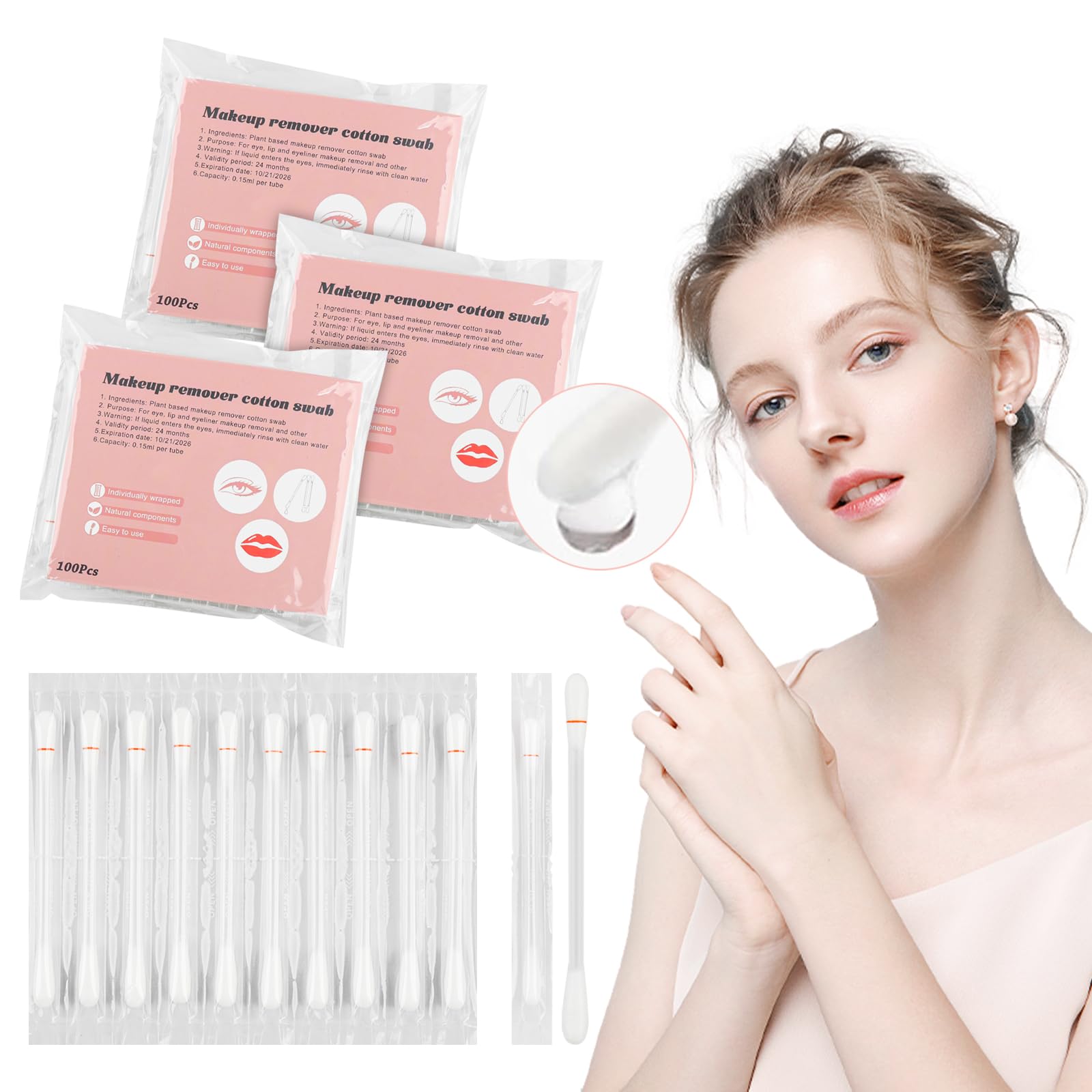 Cotton Swabs Cotton Makeup Remover Swabs Eye Lip Sticks Remover Liquid-Filled Makeup Remover Swabs Disposable Cotton Swabs for