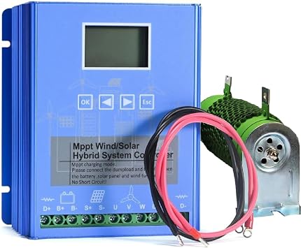 Wind Power Solar Hybrid Controller, LCD Energy Controller Boost MPPT, 600W Solar & 800W Wind Power Hybrid Generator, 12V/24V Automatic Regulator, for Household Generator, Power Station, Street Lights