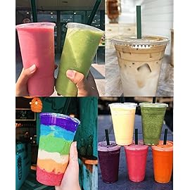 Aatriet [50 Sets] 32 oz Clear Plastic Cups with Lids and STRAWS, Disposable Party Cups for To Go Iced Coffee Cold Drinks, Smoothie, Juice, Parfait, Frappuccino, Milkshake. No Leaking Fruit Cup