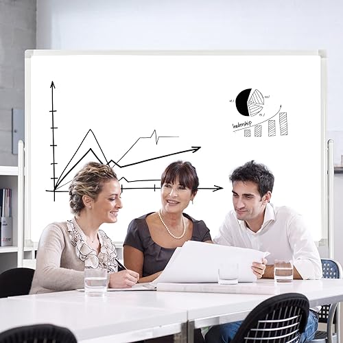 Miniatura 8 de Pizarra blanca magnética portátil grande de 43 x 31  Pizarra blanca magnética de doble cara de borrado en seco con ruedas  Pizarra blanca móvil de