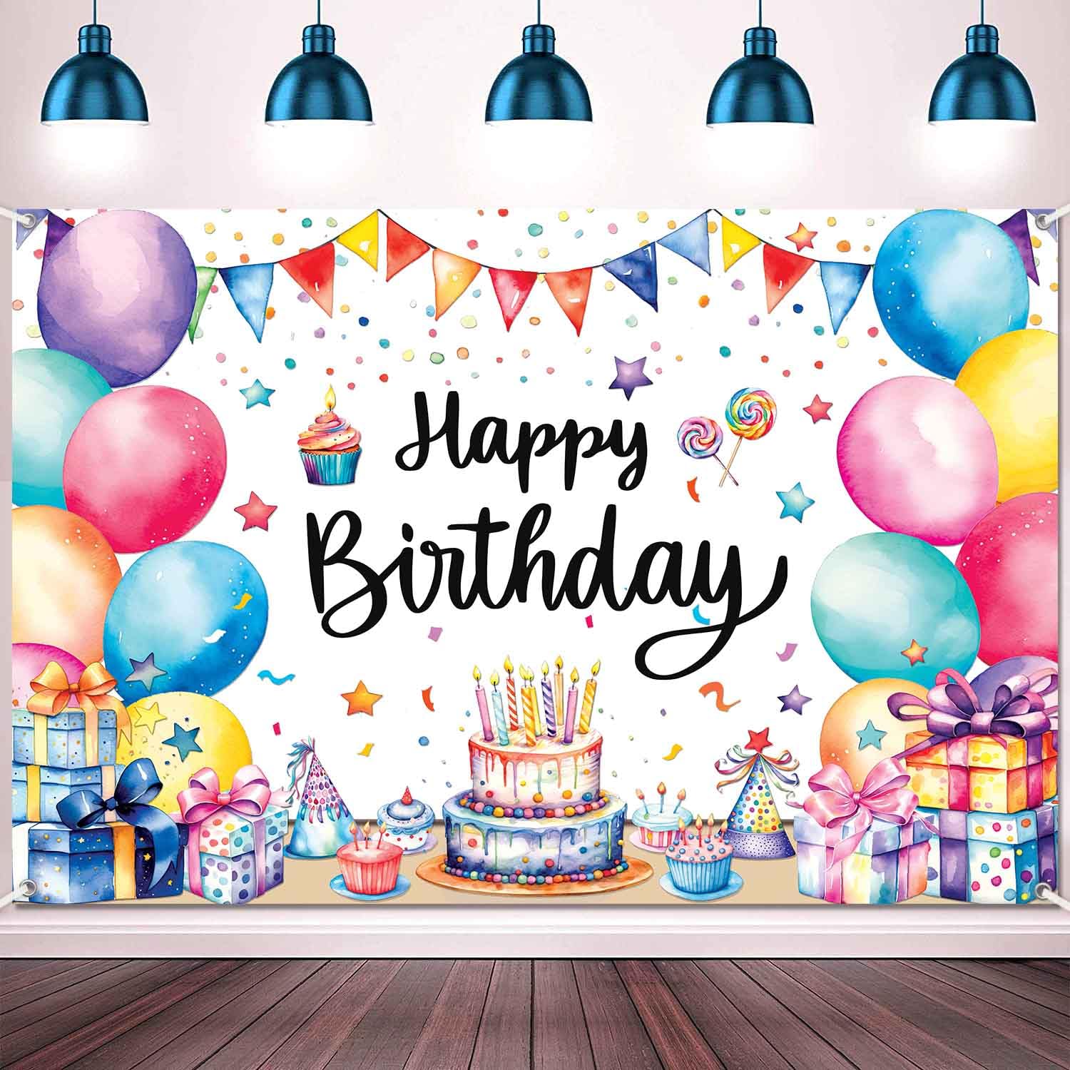 LDWLYW Colorful Birthday Backdrop Banner Large Happy Birthday Party Decorations Supplies Rainbow Balloons Photo Background Wall Banner Indoor Outdoor