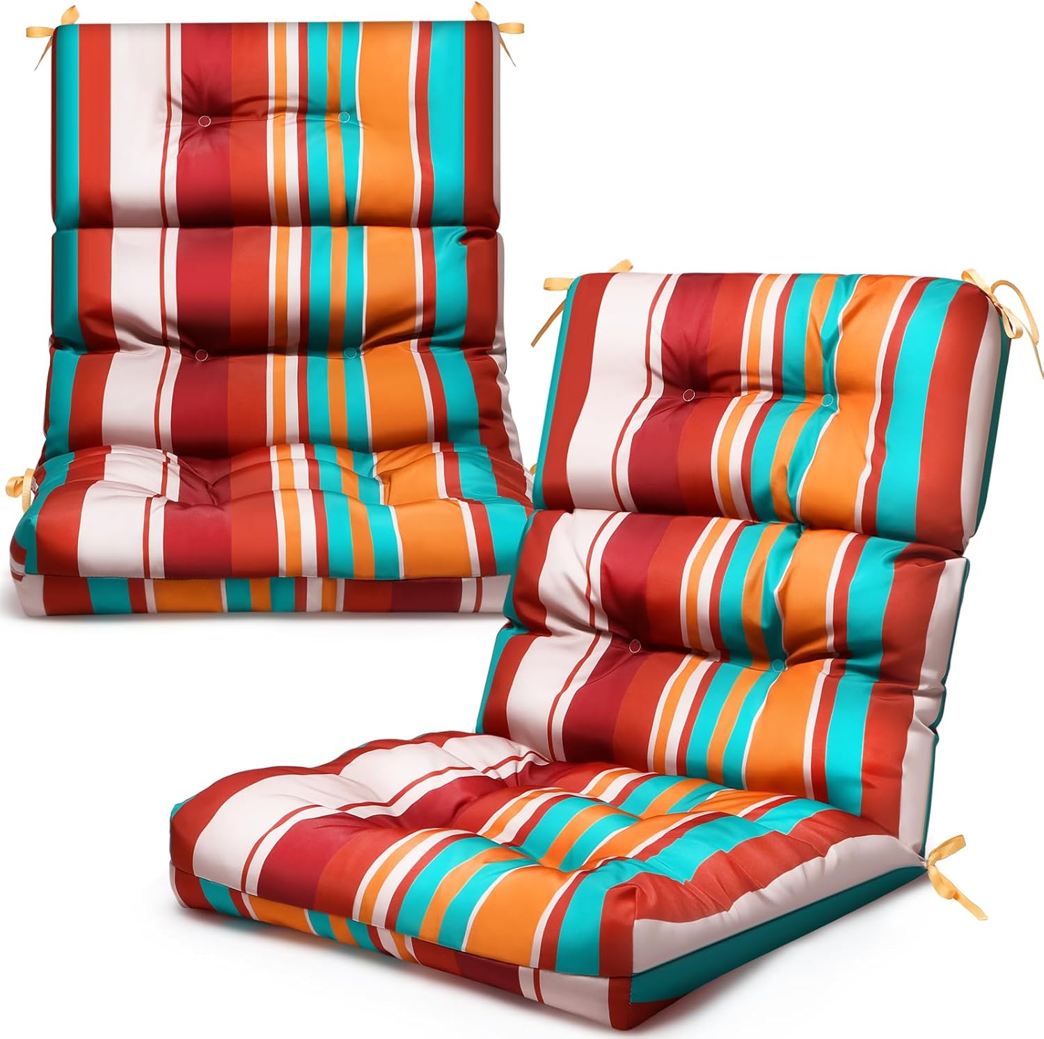 2 Pack High Back Outdoor Chair Cushions Bulk Waterproof Indoor Outdoor Chair Cushion Seat and Back Rocking Chair Cushion Thickened Patio Chair Pad for Indoor and Outdoor (Classic Strip)