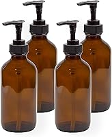 Vista 1 de Cornucopia Brands 8oz Glass Pump Bottles (Pack of 4, Amber Brown) Lotion Soap Dispensers w/Black Plastic Pumps