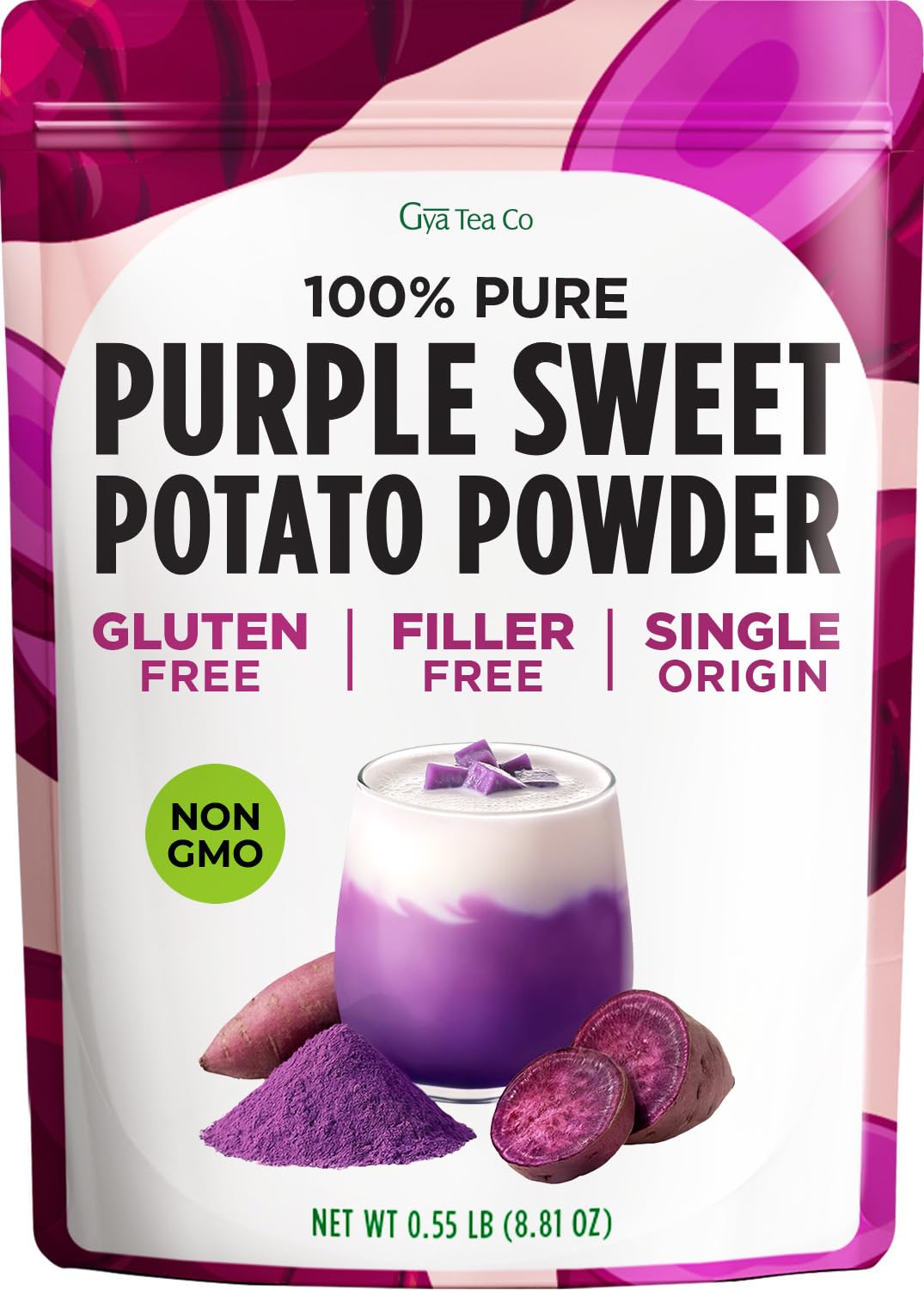 Gya Tea Co Purple Sweet Potato Powder 0.55 lb (8.81 oz) - Natural Greens Superfood for Baking, Beverages, Smoothies, Drinks Mix, Gluten Free, Vegan