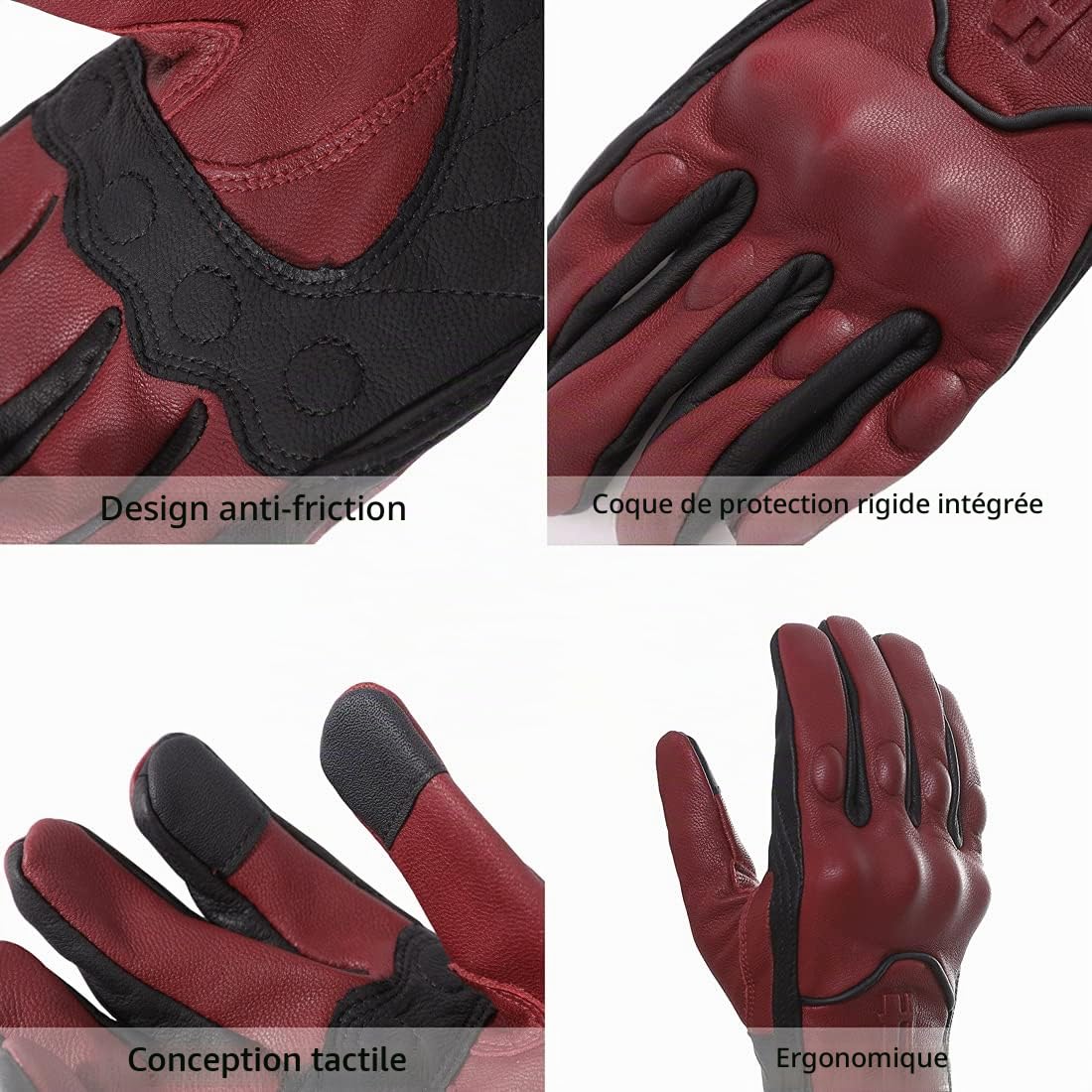 Harssidanzar Gant de Moto,Homme d'hiver pour en Cuir Touchscreen Gants d'équitation avec Protections Professionnelles sur Les Jointures GM041EU