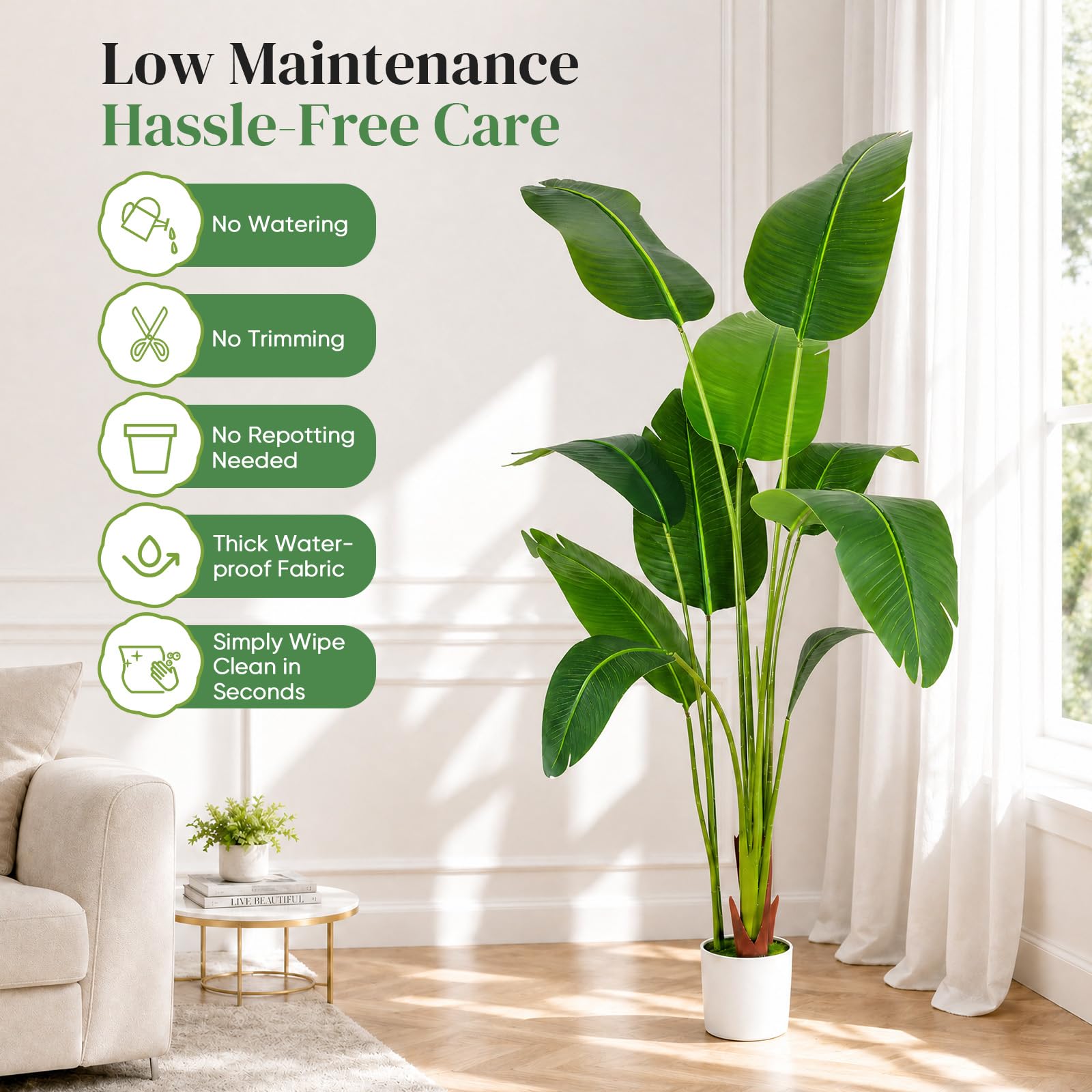 Oiseau de paradis artificiel - 150 cm - Grand bananier tropical artificiel avec 10 feuilles - Plantes artificielles comme de vraies plantes avec pot blanc - Pour décoration de chambre, bureau, chambre