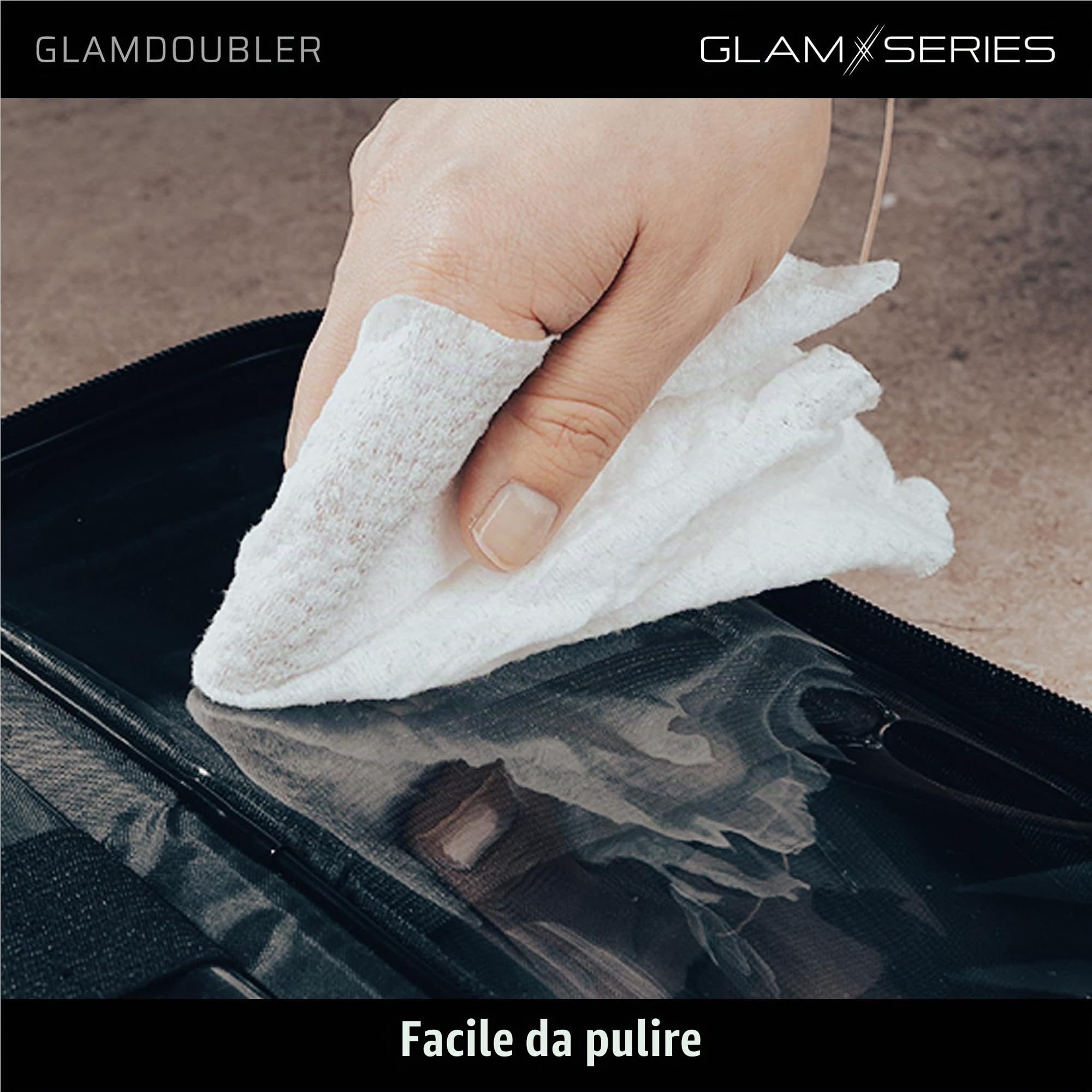 GlamDoubler borsa per trucco 230 x 120 x 100 mm, beauty case per trucchi con 4 scomparti trasparenti