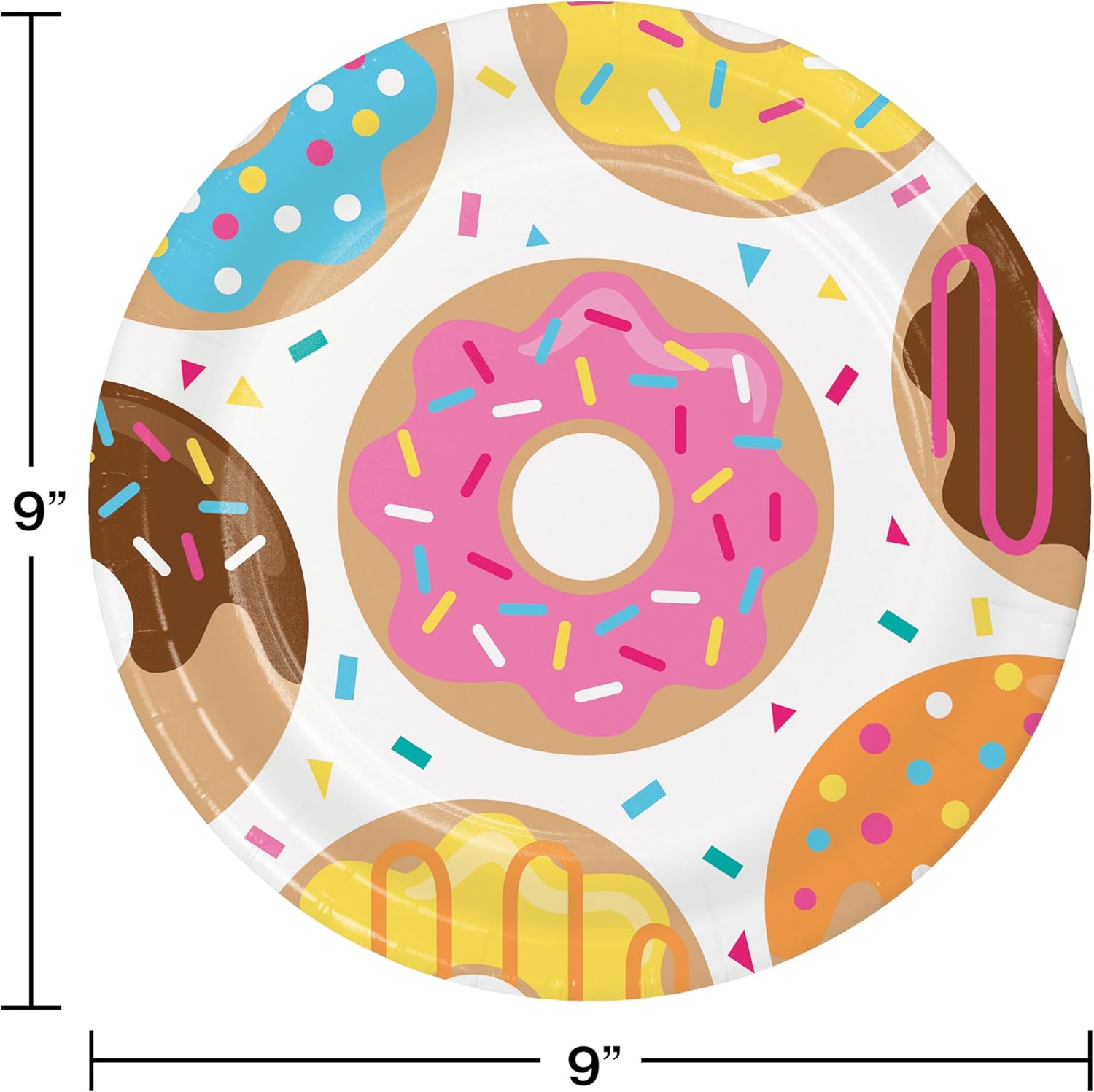 Creative Converting Donut Party Pack, 16 Guests, Large Paper Plates, Small Cake Plates, Napkins, Assorted Designs
