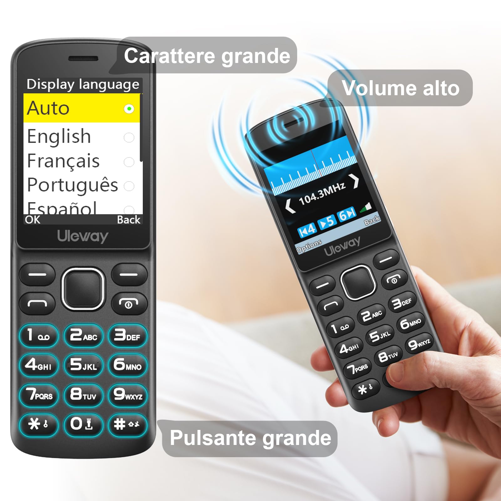4G Telefono Cellulare per Anziani con Tasti Grandi, Ampio Display IPS 2,4" | Batteria da 1400 mAh, Telefoni per Persone Anziane Facile da Usare, Slot per Nano SIM, Chiamata Rapida,Base di Ricarica