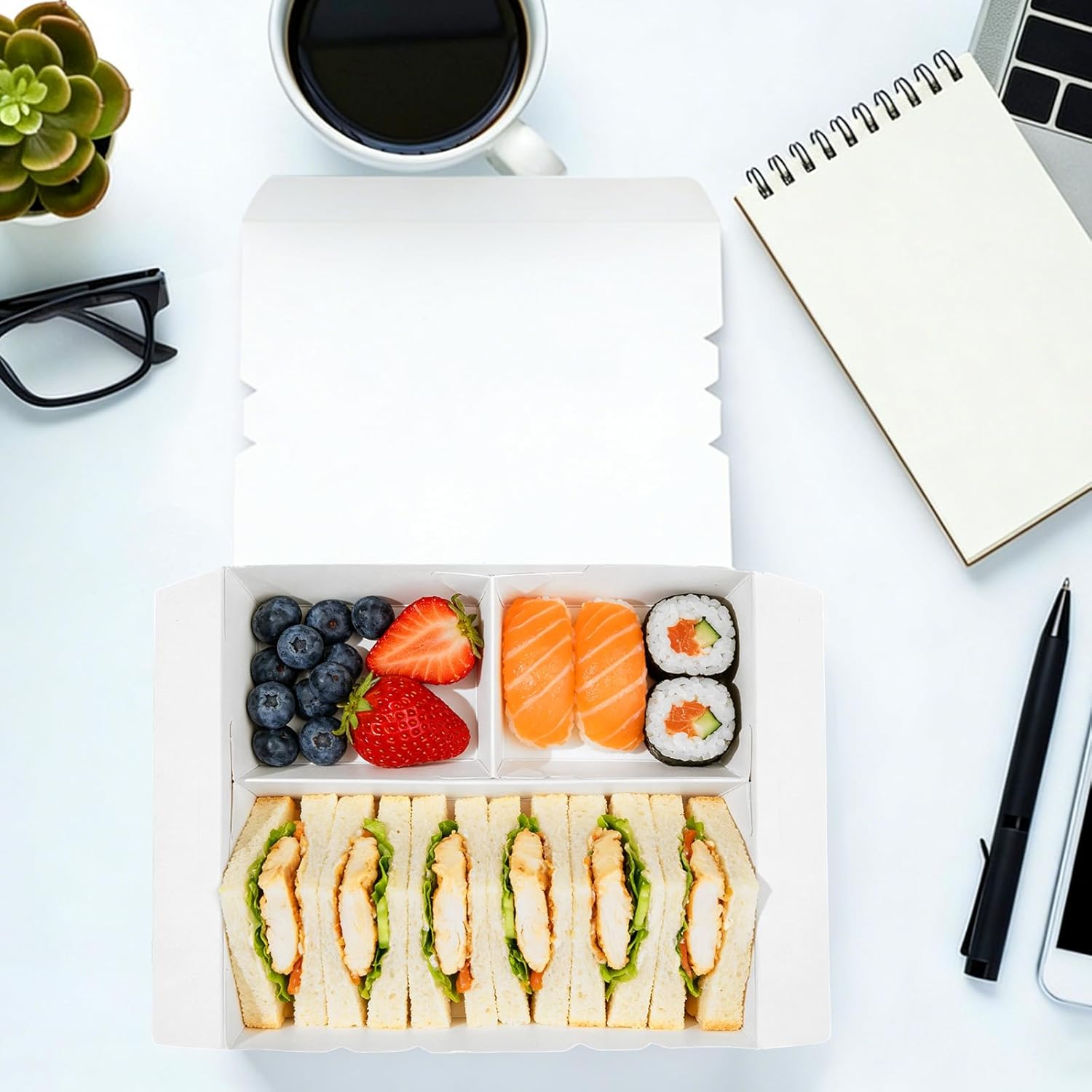 30 Pack 60 oz Take Out Food Containers, 3-Compartment Take Out Boxes, Large Paper To Go Containers, Microwavable, Leak and Grease Resistant for Restaurants, Picnics, Offices and Catering