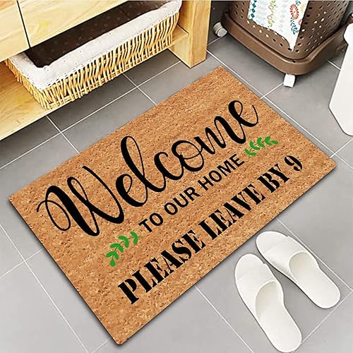 Miniatura 5 de Tapete divertido para decoración del hogar, con texto en inglés "Welcome To Our Home Please Leave By Nine", tapete de 15.9 pulgadas de ancho x 23.7