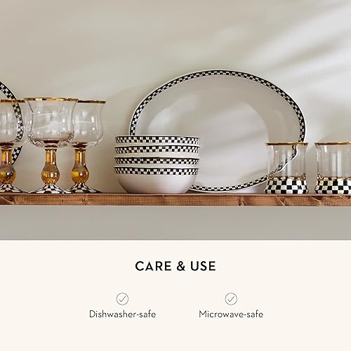 Miniatura 5 de MACKENZIE-CHILDS Juego de 4 cuencos para servir todos los días, juego de 4, a cuadros cortesanos en blanco y negro