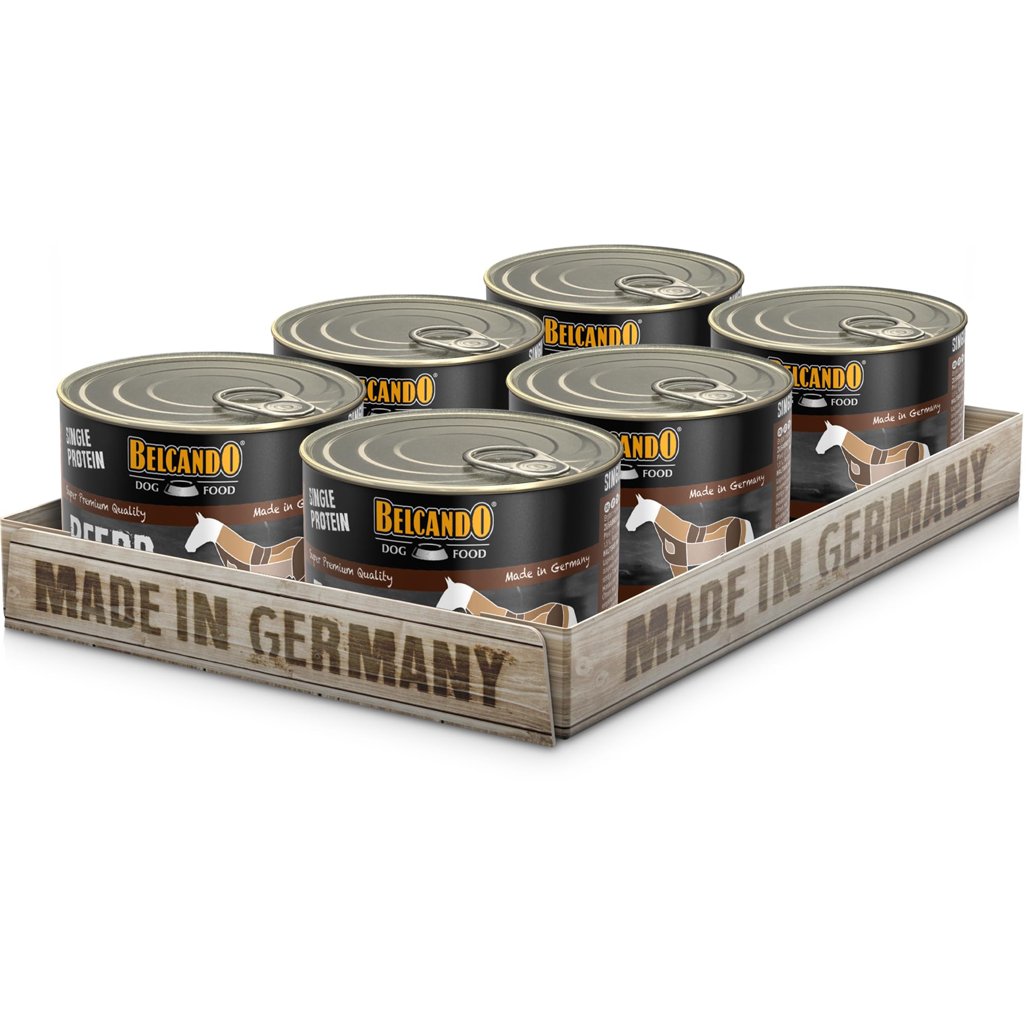 BELCANDO Single Protein Nassfutter für Hunde, Pferd, 6X 200g Dose, sortenreines Hundefutter nass, für alle Rassen, Made in Germany