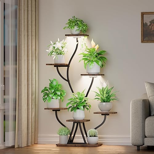 Miniatura 8 de Soporte para plantas de interior con luces de crecimiento, estante para plantas de interior de 7 niveles, soporte de esquina para plantas de