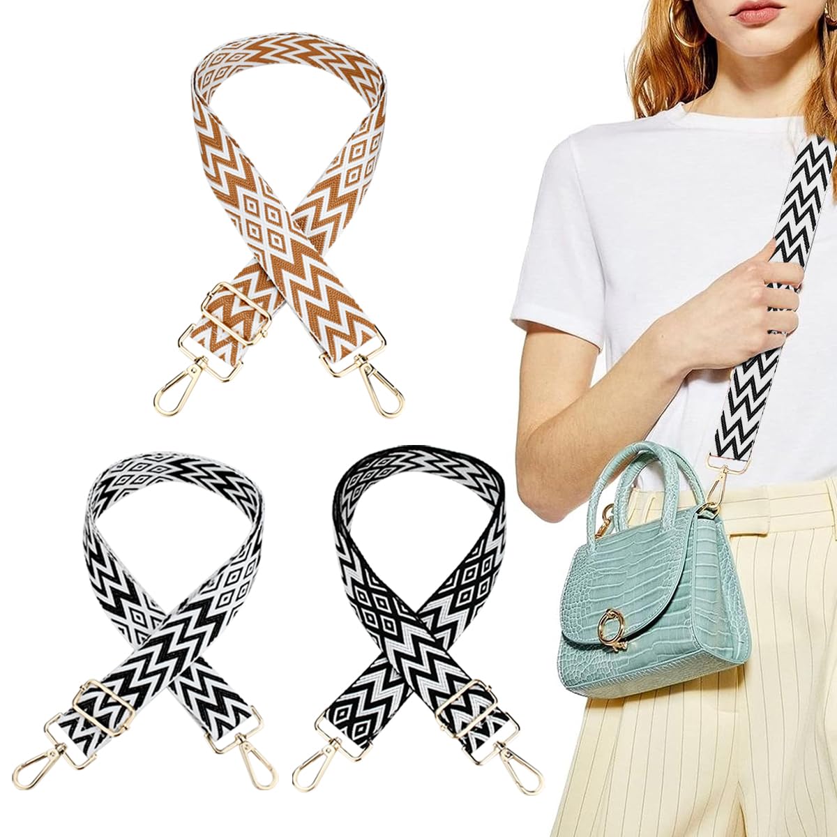 YIDOUJIN 3 Stück Boho Verstellbar Schultergurt 3,8cm Breit S
