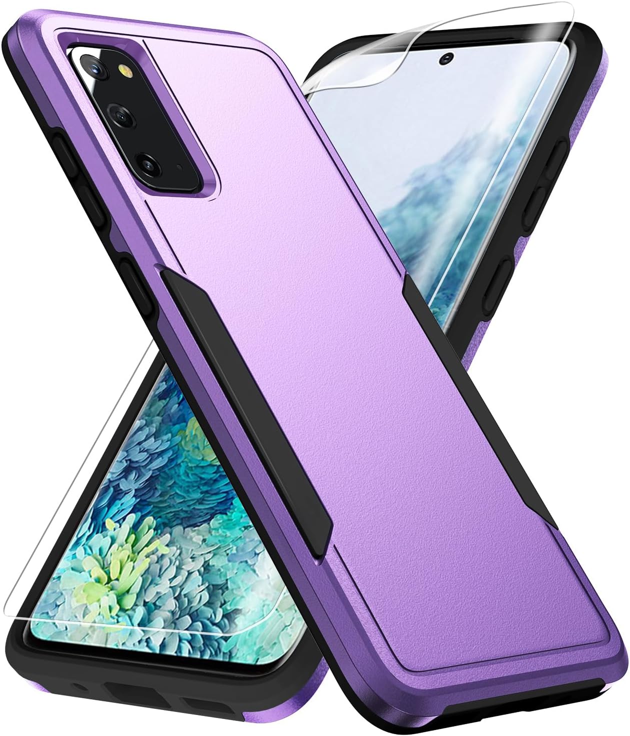 for Samsung S20 Case,with Screen Protector [Military Grade Drop Tested] Heavy-Duty Tough Rugged Shockproof Protective Case for Samsung Galaxy S20 6.2 inch, Purple