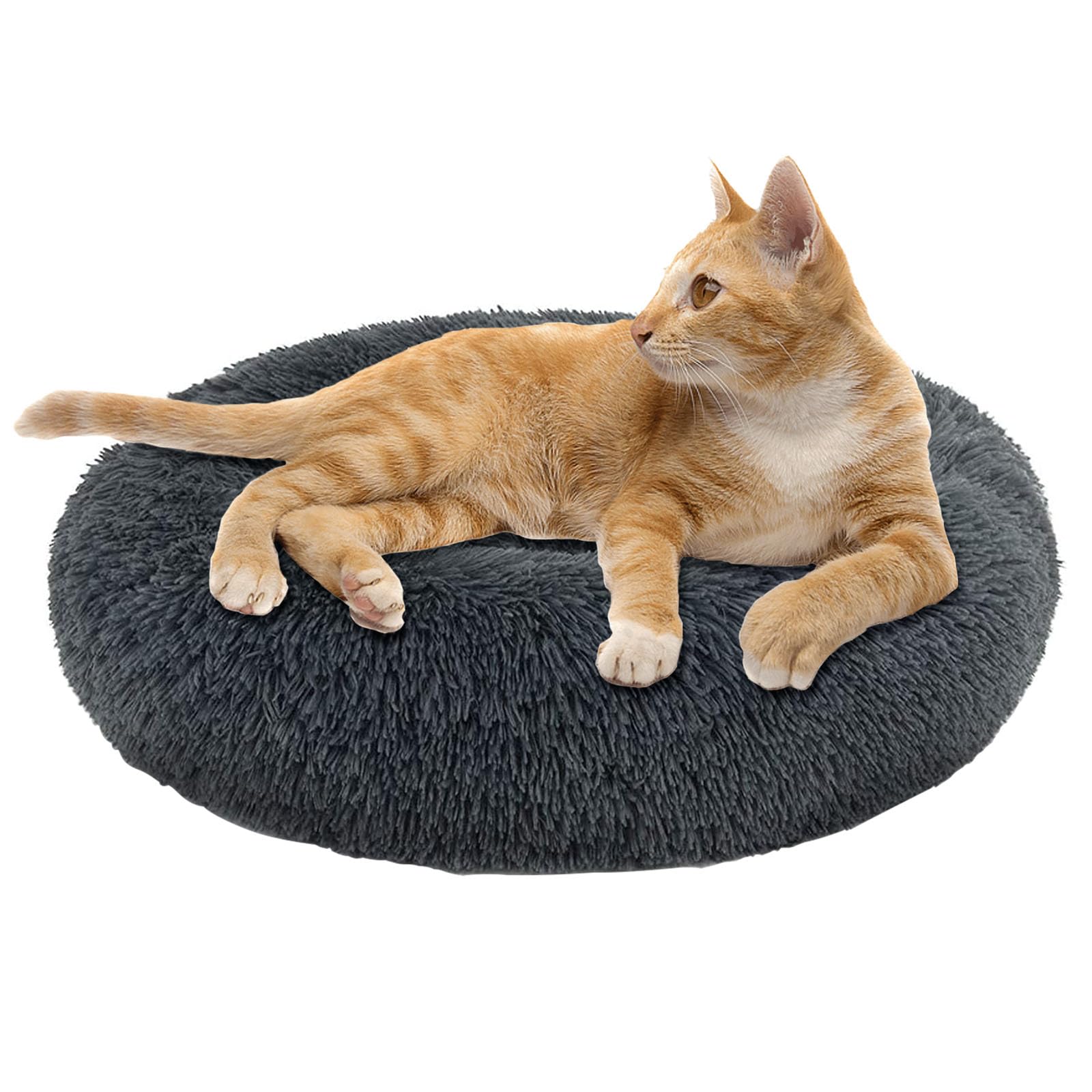 jiuzcare 50cm Calming Pet Bed for Small Dogs & Cats, Ultra-Soft 4cm Long Plush Donut Dog Bed