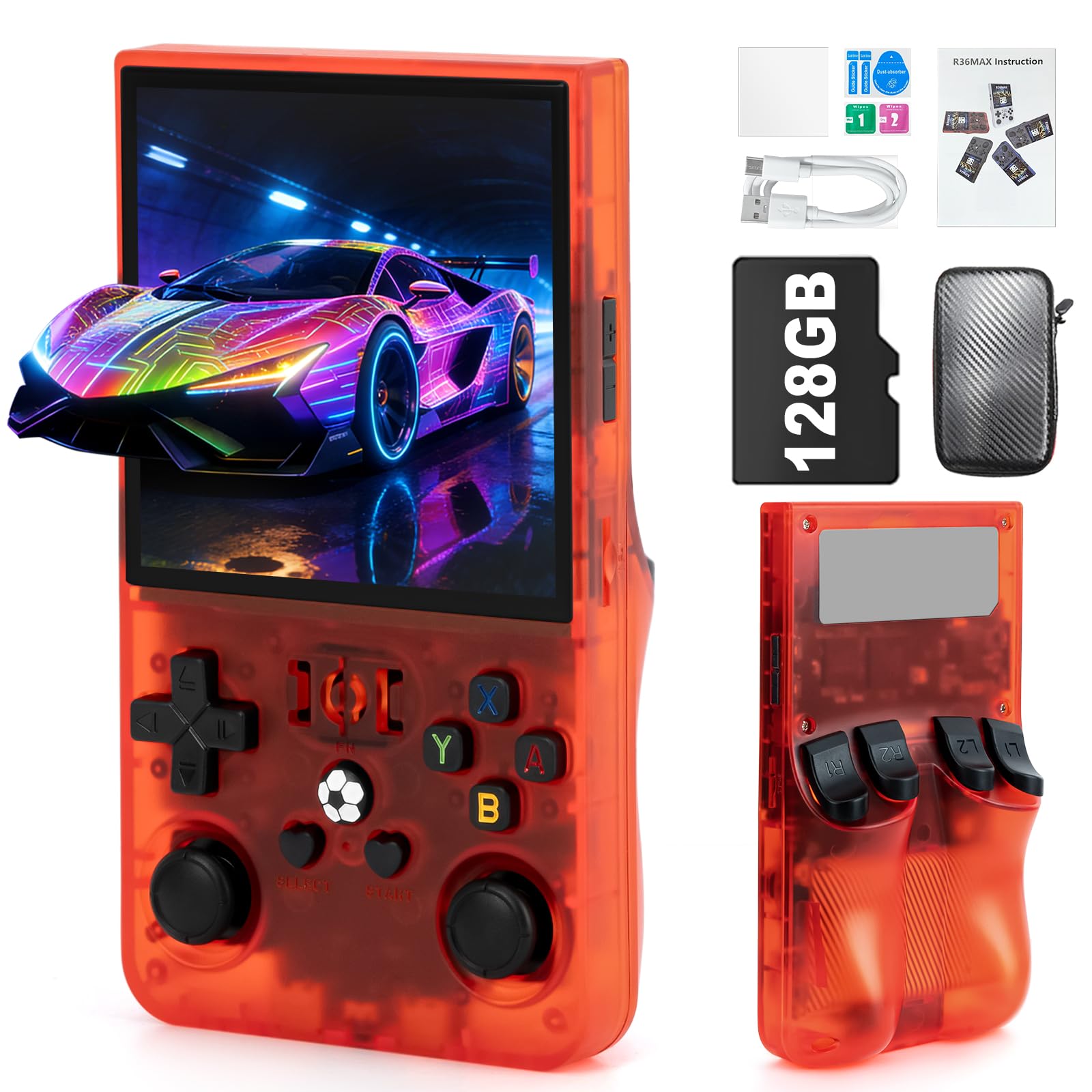 Rhesusco R36MAX Retro Video Game Console - Portable Console with 4.0-Inch HD Screen,128G TF Card,Support 22000+Classic Games,Open Source System,4000mAh Battery,Birthday Gift for Adults-White — view 14
