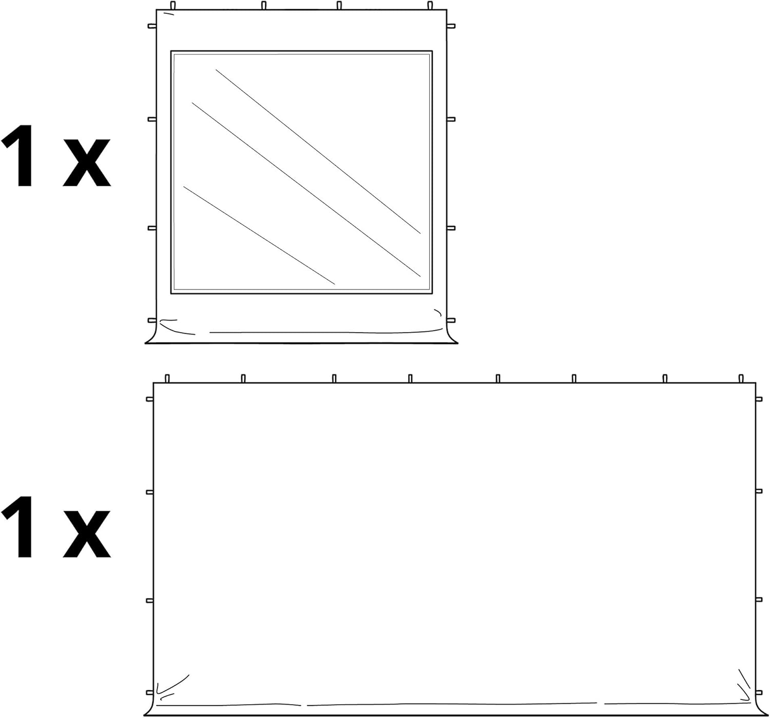 Diagram showing two types of side panels: one with a window and one solid