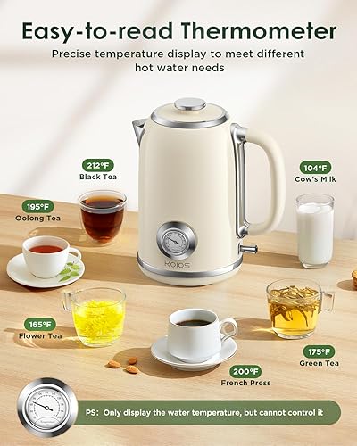 Miniatura 7 de Hervidor eléctrico de 1.8 L con medidor de temperatura, hervidor de té eléctrico de ebullición rápida de 1500 W, hervidor de agua caliente eléctrico