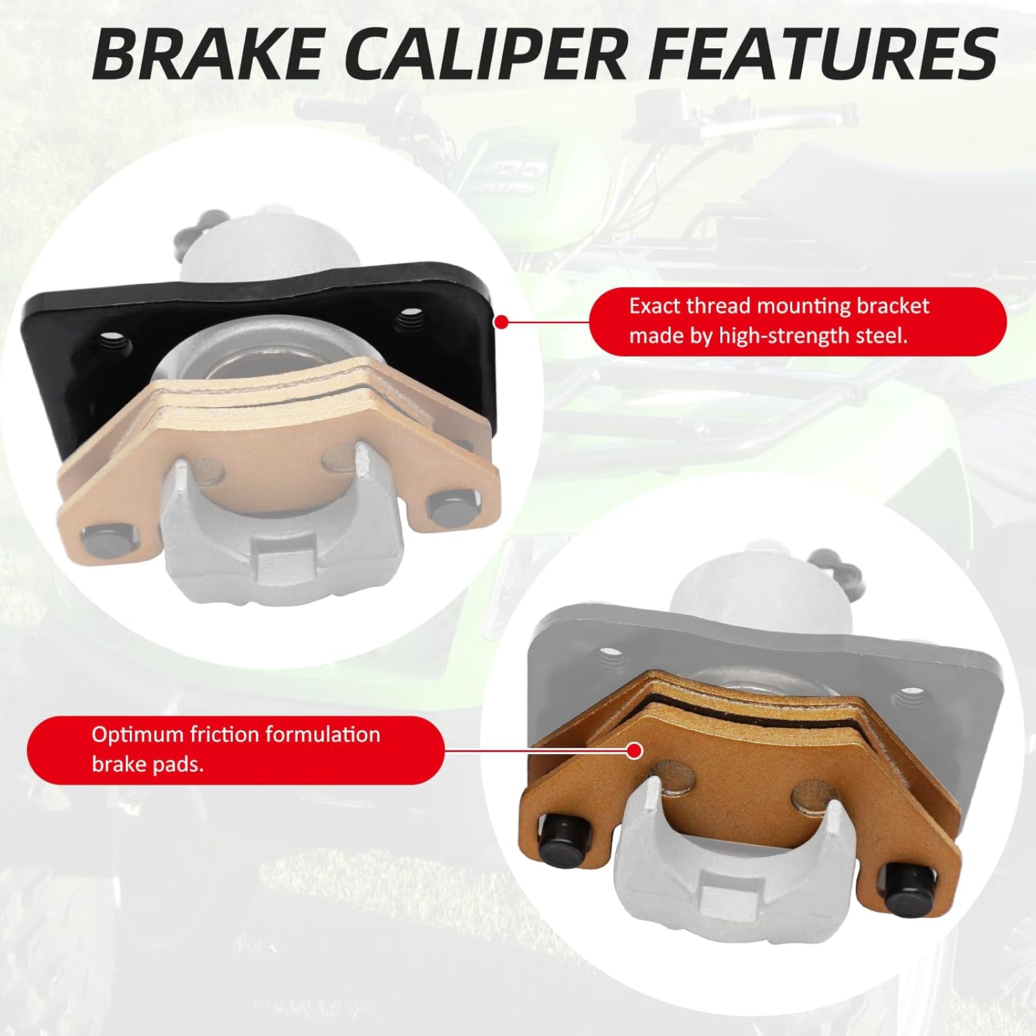1436-423 1436-422 Front Left Right Brake Calipers W/Pads for Arctic Cat ATV 250 300 350 400 400 FIS 425 450 500 500 FIS 550 650 700 1000 Thunder Cat Side by Side Wildcat Trail 700 Wildcat 1000 X 1000