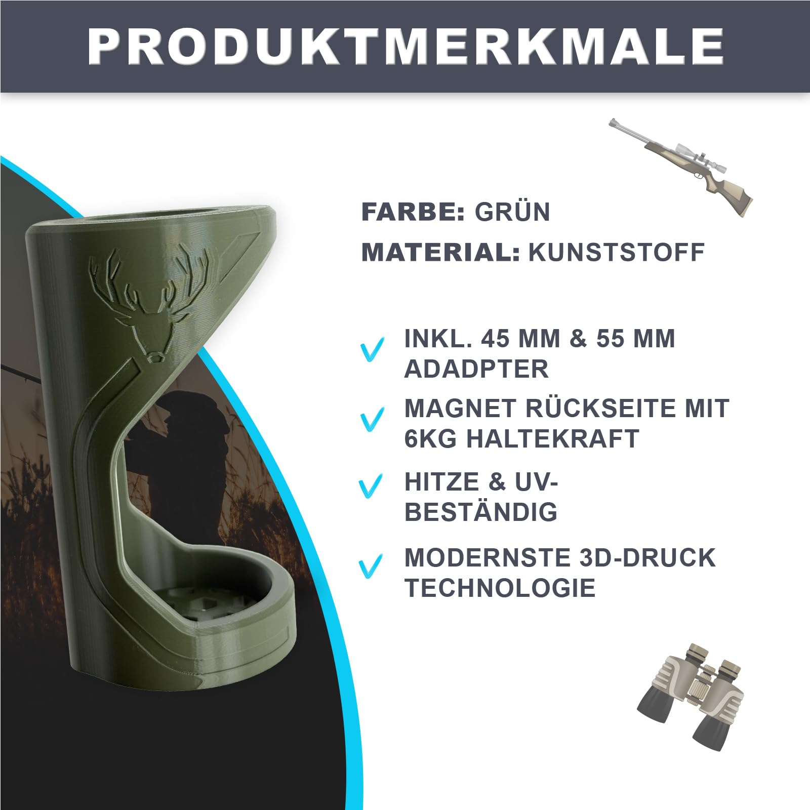 Schalldämpferhalter 65mm - magnetisch, inklusive 45 mm & 55mm Adapter, 6 Kg Haltekraft