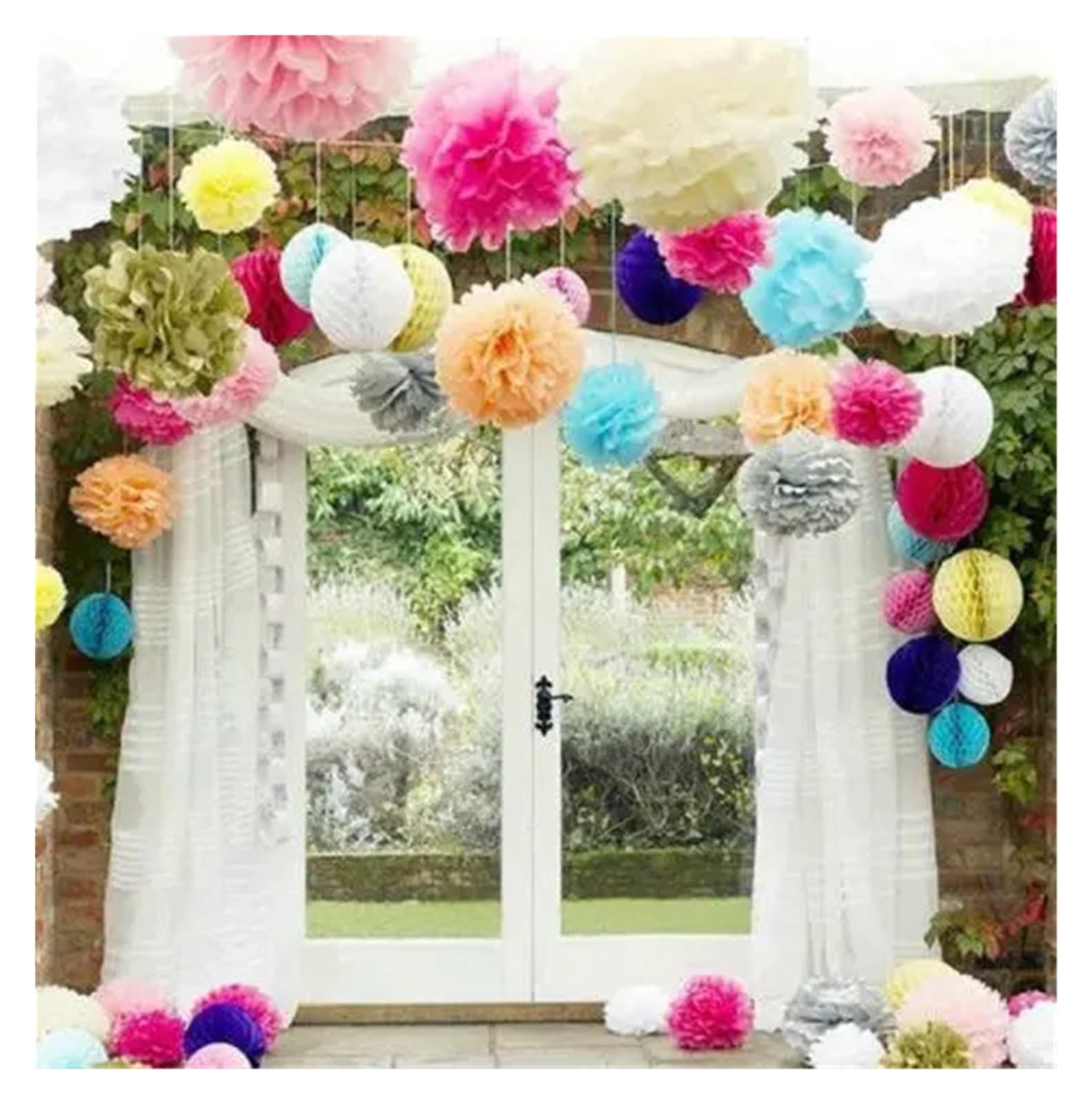 Paper Pom Poms Party 15pcs 4,6,8 Inches 10cm 15cm 20cm Tissue Paper Pom Poms Artificial Flowers Ball Pompom Wedding(Mixed)