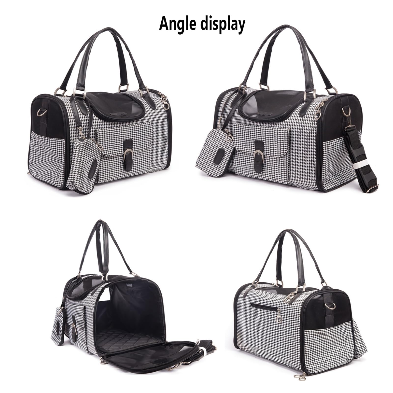 Transportín para Gatos Blando Plegable Antifugas Ventilado Correa Ajustable para Coche/Veterinario/Viaje para Gatos/Perros de hasta 22 Libras(Black,Large)