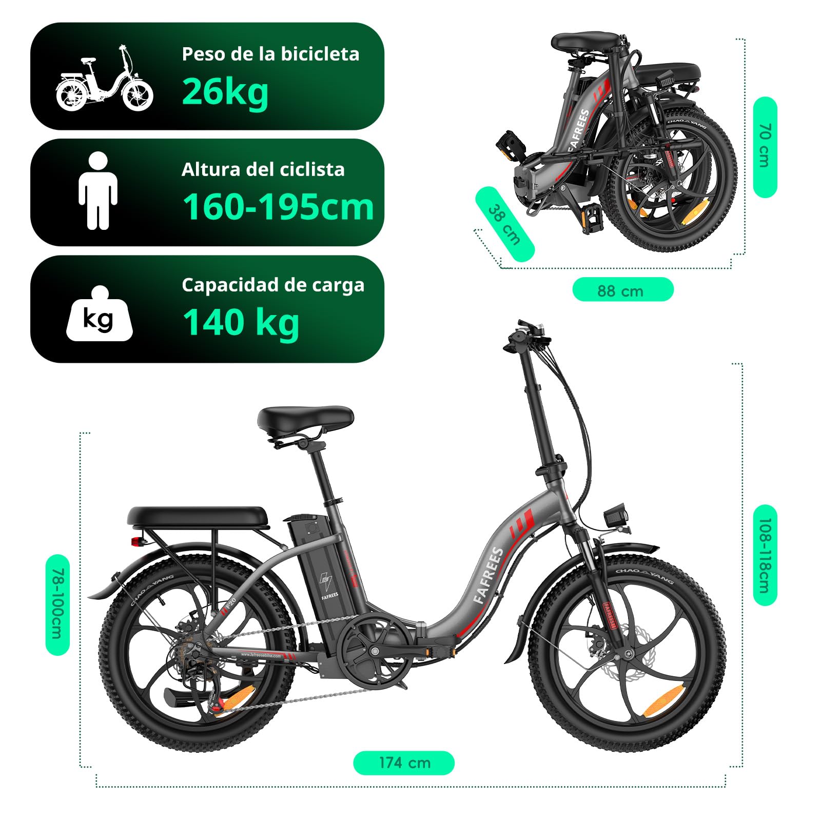 Fafrees [Oficial] F20 Bicicleta eléctrica Plegable, 250W/18Ah/648Wh Bicicleta eléctrica Urbana, 20 Pulgadas Fatbike, 7 velocidades Ebike, Alcance 90km
