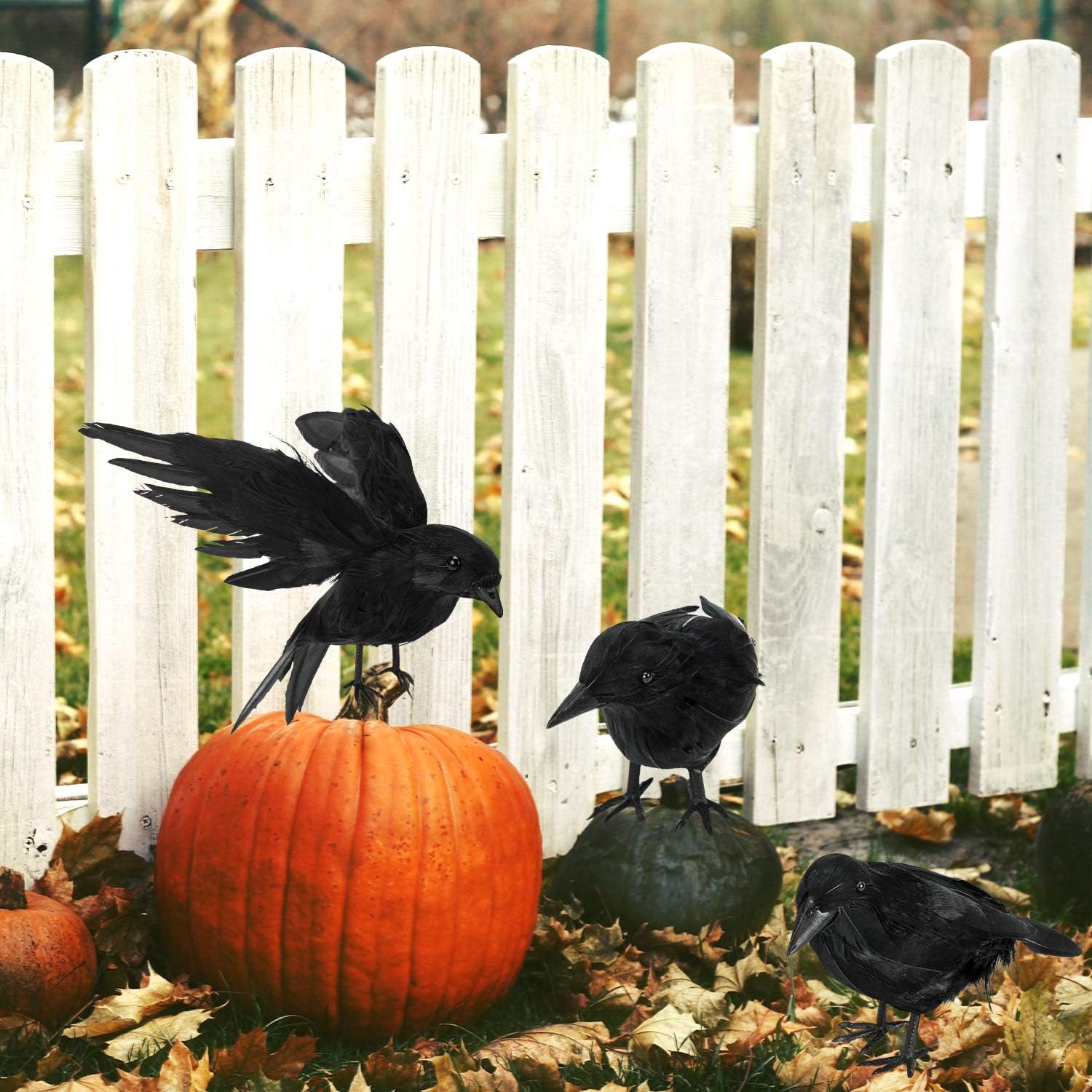 Halloween Crow Decorations - Realistic Handmade Crow Black Feathered Crow