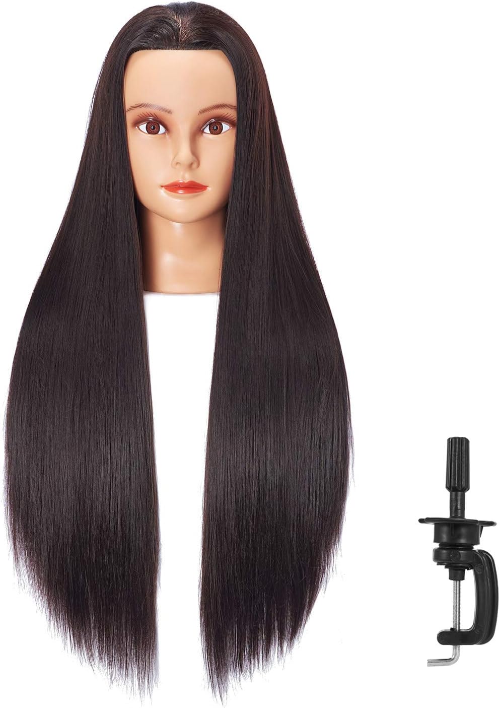 VIVIAN 26-28'' Mannequin Head Synthetic Fiber Long Hair Styling Training Head Dolls for Cosmetology Manikin Maniquins Practice Head with Clamp Stand Holder