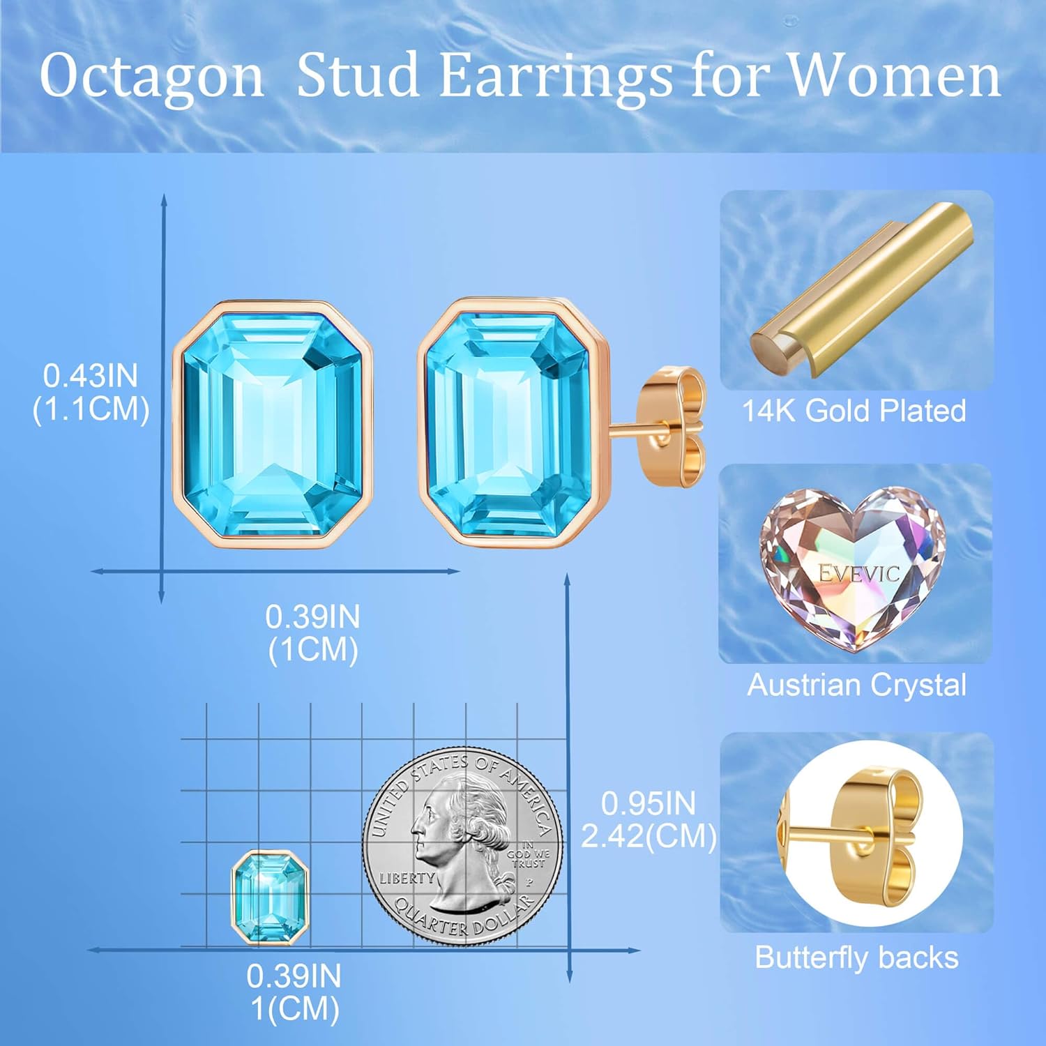 Austrian Crystal Octagon Stud Earrings for Women Fashion 925 Sterling Silver Hypoallergenic Jewelry - Image 5