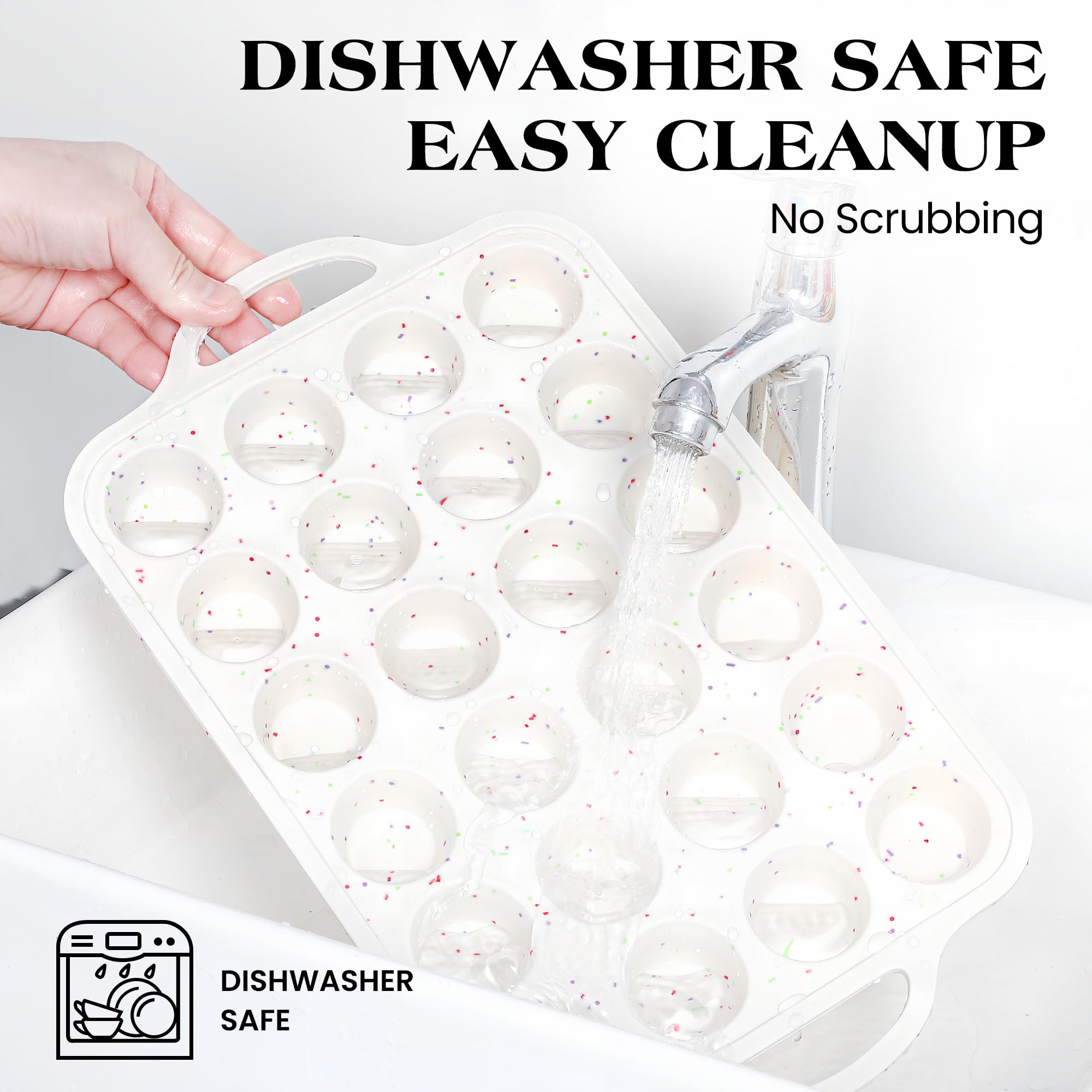 Normale Cupcake-Form für 12 Tassen und Mini-24 Cupcakes, antihaftbeschichtet, Silikon-Muffinform zum Backen, Silikon-Cupcake-Form mit metallverstärktem Rahmen, BPA-frei (2 Stück, cremefarben)