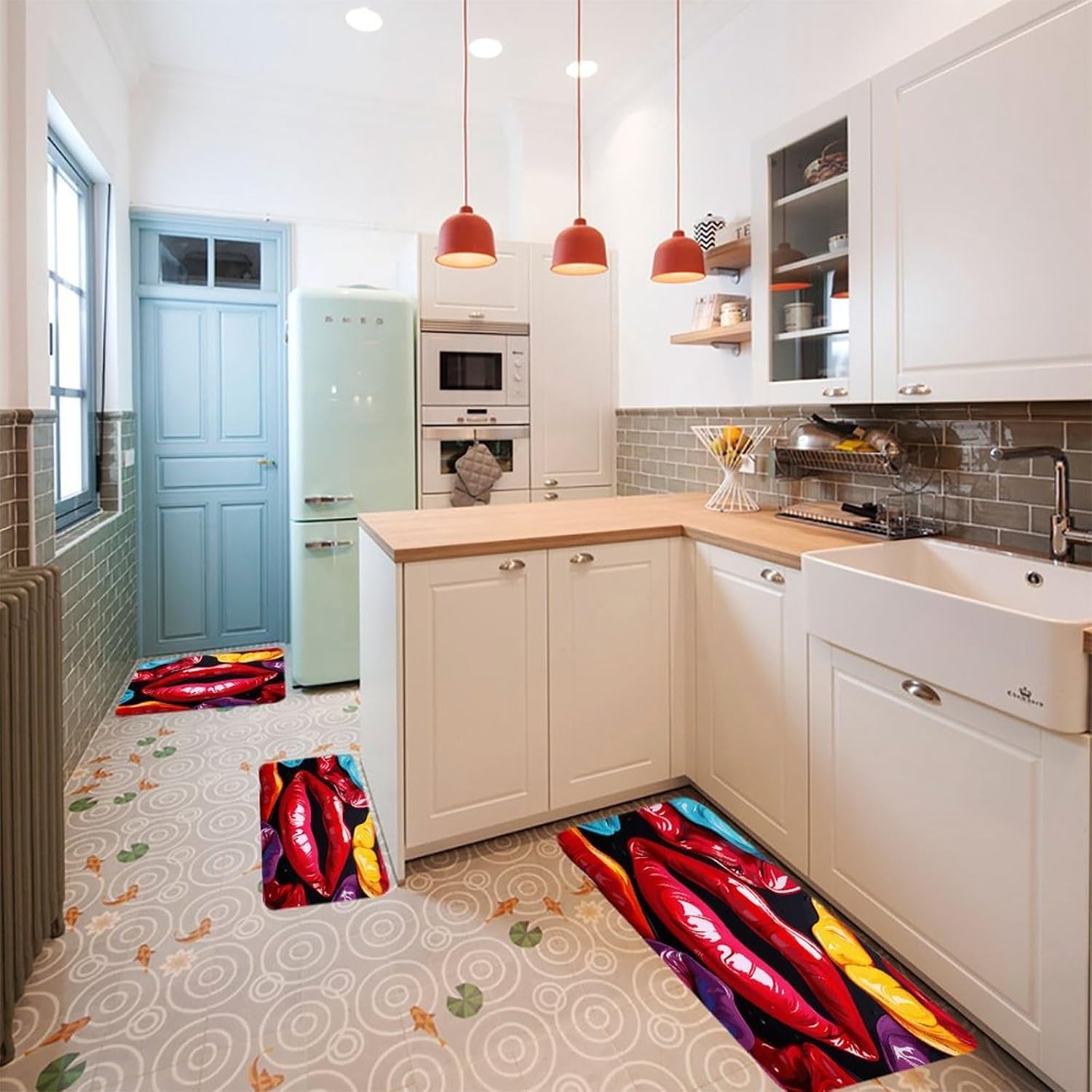 Colorful Lips Kitchen Rugs Sets of 3 Washable Non Slip Kitchen Rug Water Resistant Carpet Piece Anti Fatigue Kitchen Mats Soft Comfort Standing Mat Modern Area Rug