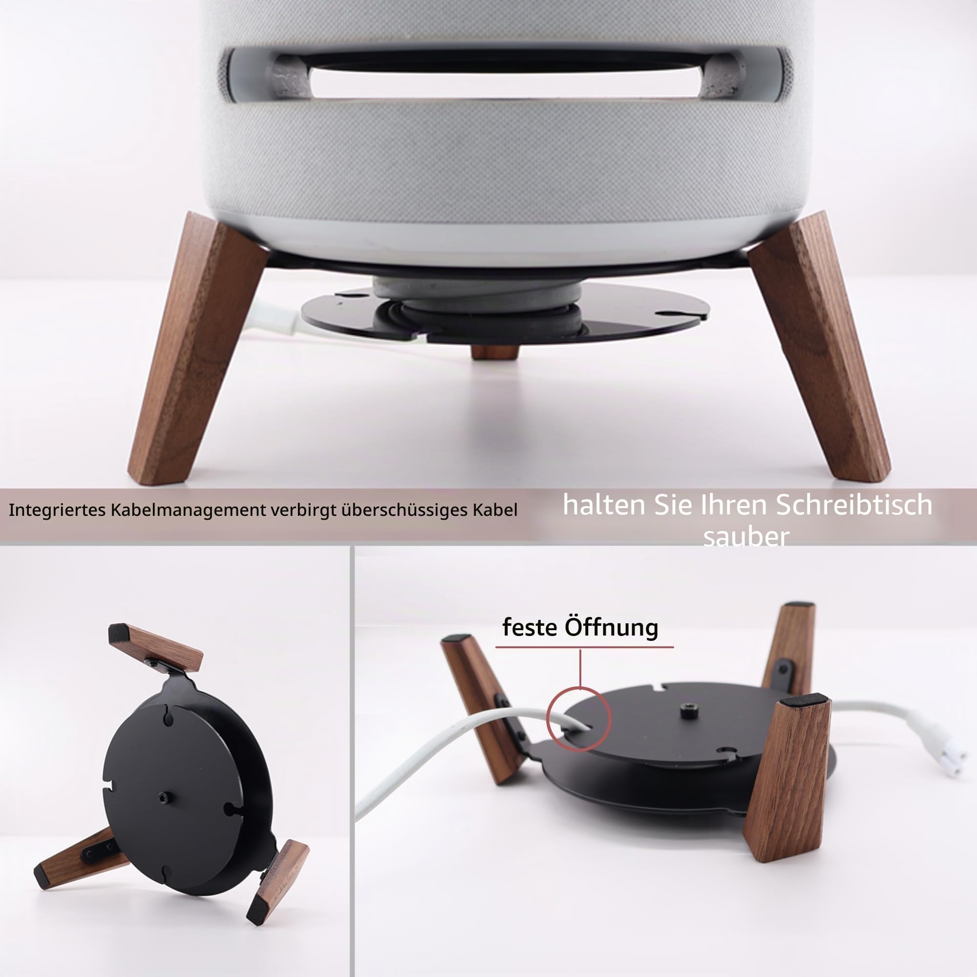 Desktop-Lautsprecherständer für Echo Sub, Echo Studio und Homepod 2. / 1. Generation, Holz-Schreibtischhalterung (Beine aus schwarzem Walnuss)