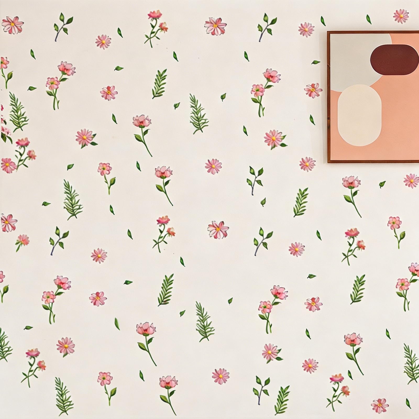 Bohemian Flower Wall Stickers - 6 Pack Removable Daisy Wall Decals for Living Room, Self Adhesive Peel and Stick Wall Art for Home Decor (Pink/Green)