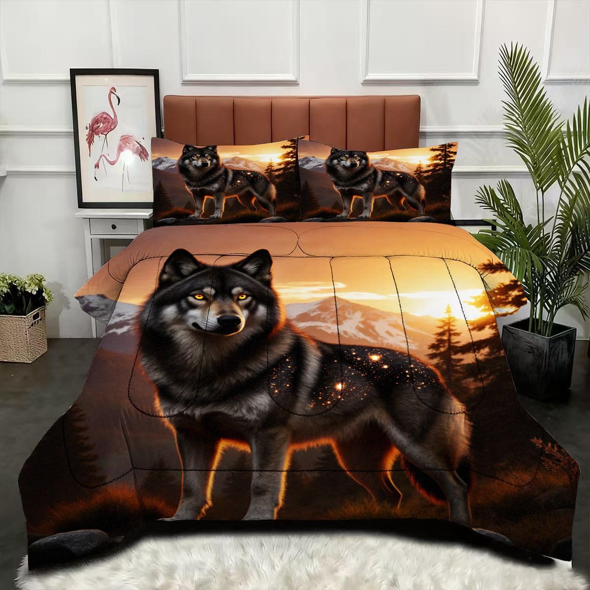 Couette 4 Saisons 140x200 cm Loup avec 2 taies d'oreiller en microfibre douce B17690