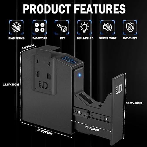 Miniatura 3 de Urban Deco Caja fuerte biométrica para pistola deslizante, caja fuerte para pistola de acceso rápido para mesita de noche, puerta corredera