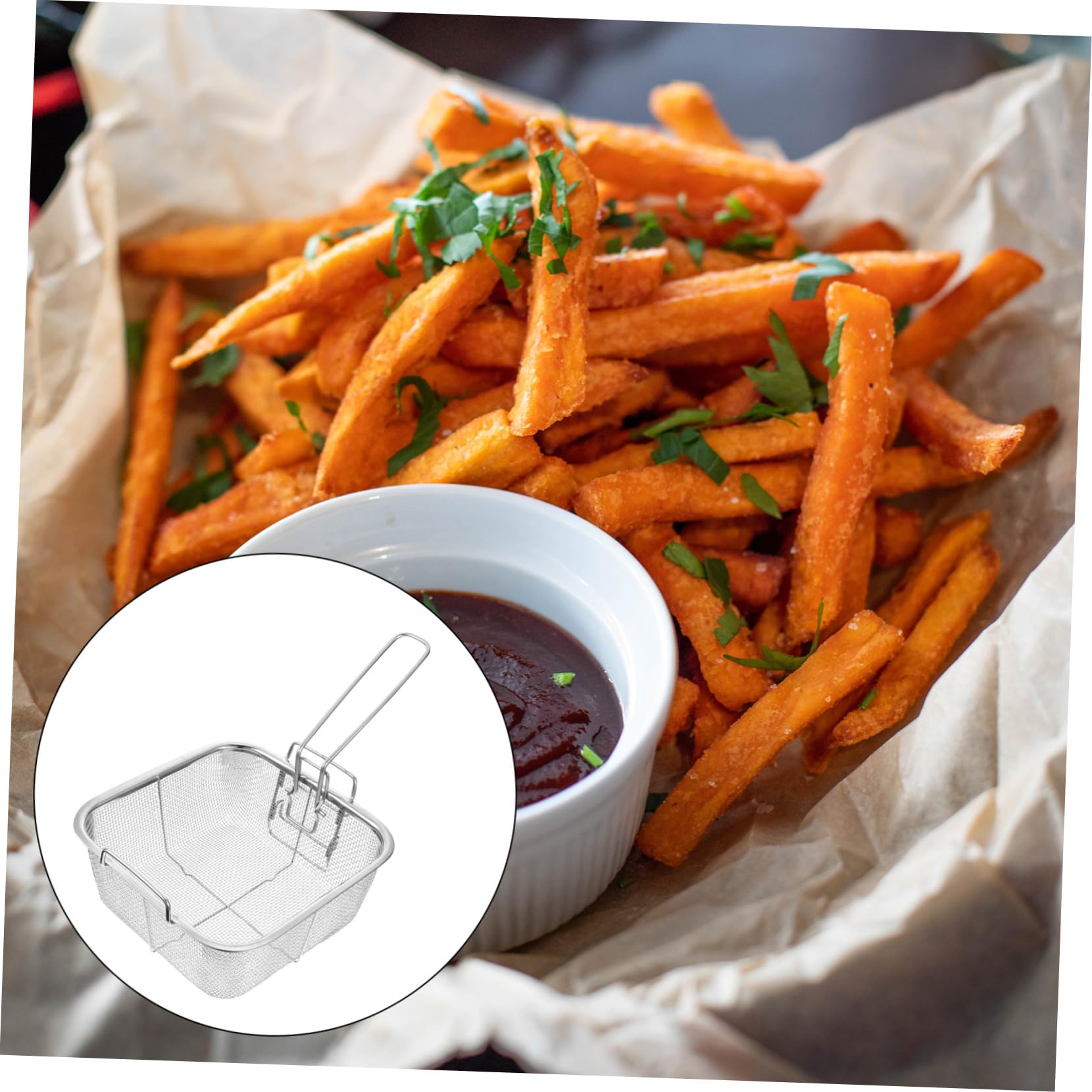 BESTonZON 3 Pz Quadrato Per Friggere Colino Per Friggitrice Di Pesce Cestino Fritto Per Friggitrice Di Tacchino Filtro Pieghevole Acciaio Inossidabile Rettangolo Stoviglie