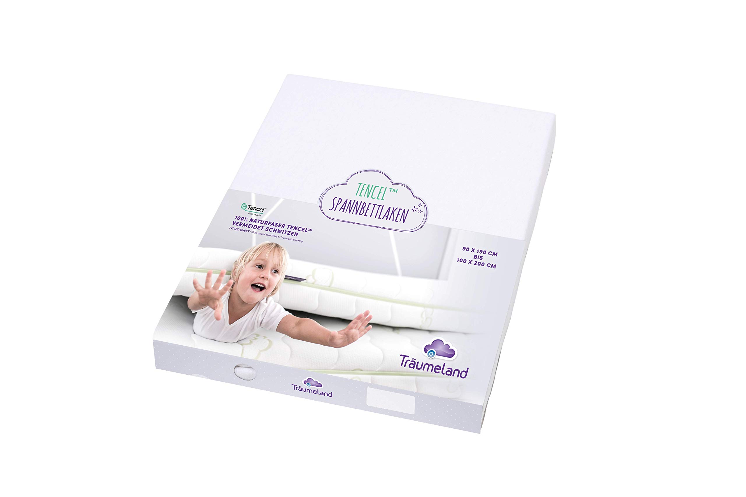 Träumeland TT04007 Spannbetttuch Tencel weiß, Größe 90 x 200 cm - sorgt für ein besonders trockenes und gesundes Schlafklima | hervorragende Spannkraft und gute Dehnbarkeit., weiß, 200 g