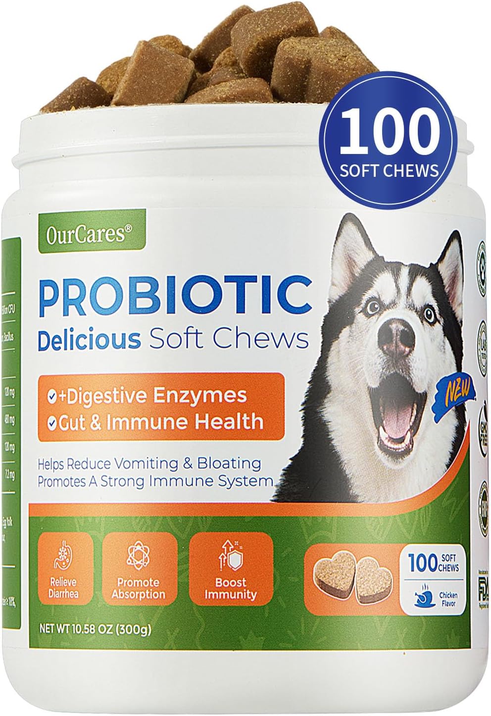 Probiotic Chews for Dogs – Probiotics Soft Chews for Dogs Digestive Health, Daily Probiotics for Dogs with Digestive Enzymes, Digestive Chews for Dogs, Chicken 100 Chews