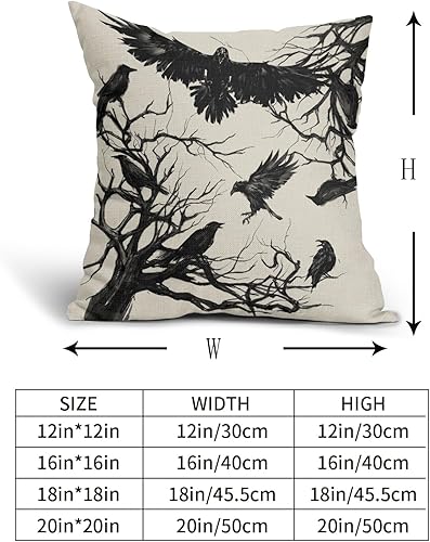 Miniatura 5 de Juego de 2 fundas de almohada de Halloween de 18 x 18 pulgadas, diseño de ramas de árbol de cuervo, color negro, para Halloween, exteriores,