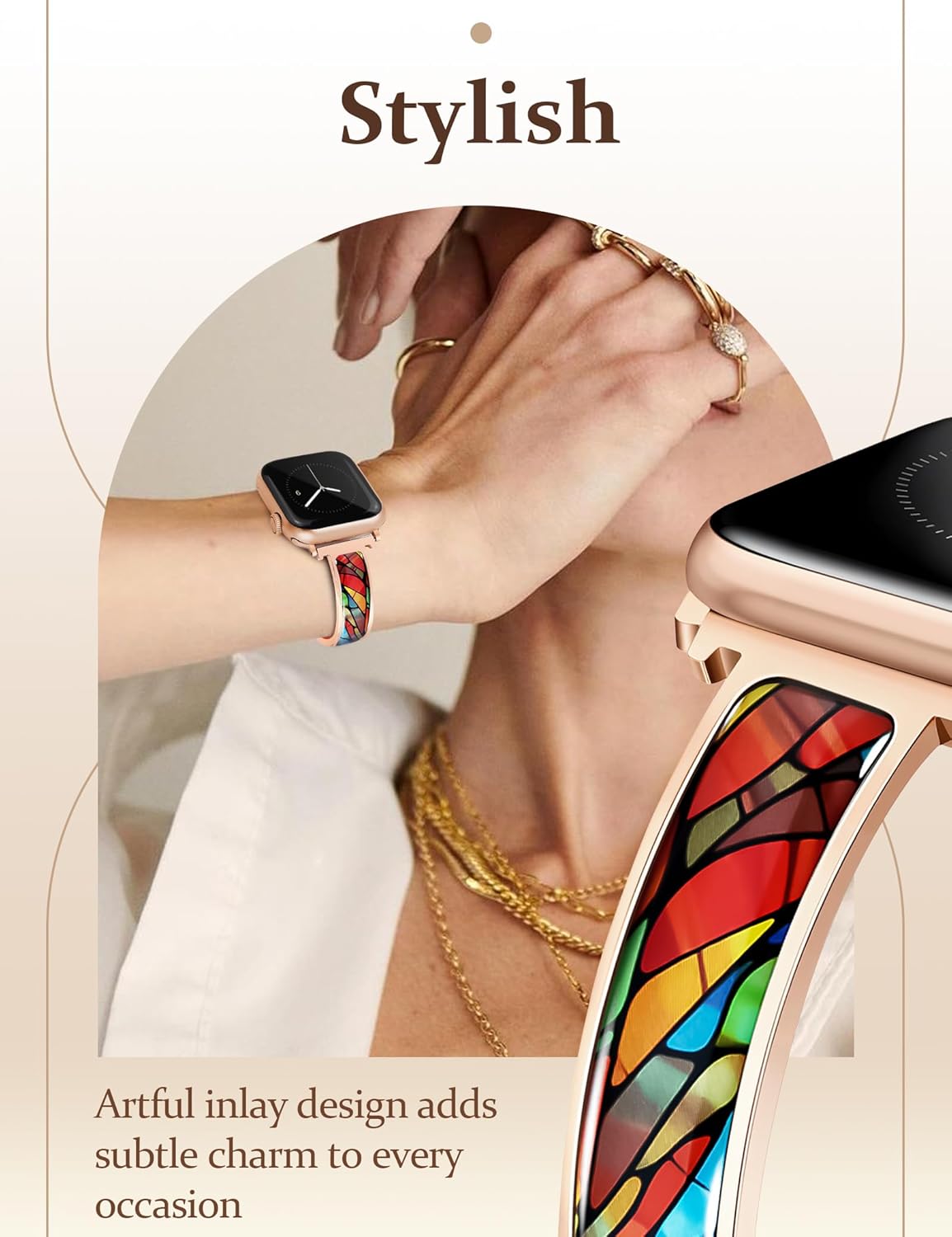 Rose Gold Slim Watch Bands for Women Compatible with Apple Watch 42mm(S3/2/1) 44mm 45mm 46mm 49mm Designer Dressy Bracelet Metal Strap Adjustable for iWatch Series 11/10/9/8/7/6/5/4/SE 3/2/1 - Image 3