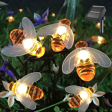 Solar String Lights 20 LED Outdoor Waterproof Honey Bee Decor for Garden and Xma