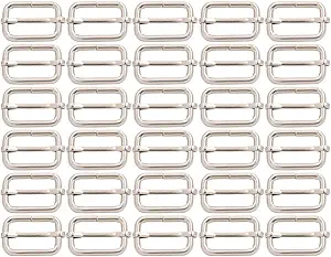 BIKICOCO Metal Slide Adjuster Buckle Tri-Glides with Movable Center Bar, for Straps, 1 x 0.6 Inch, Silver, Pack of 30