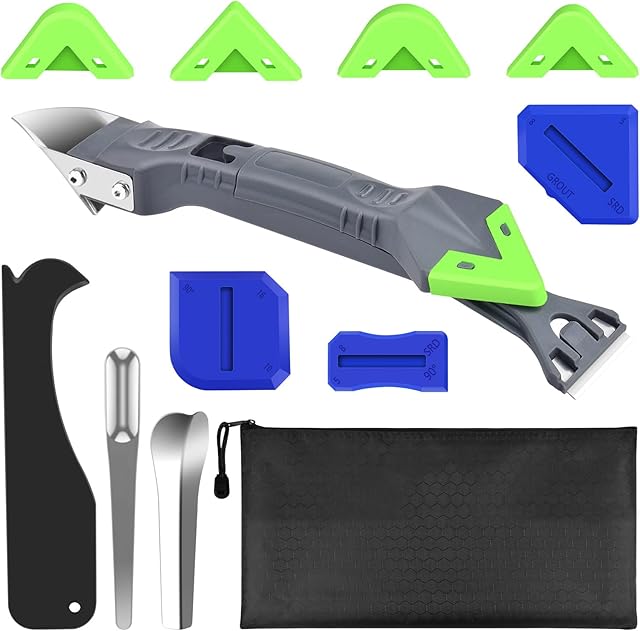 ERKOON 5 in 1 Silicone Remover Tool, Silicone Caulking Tool Kit and Smoother with Grout Scraper/Nozzle Internal Corner Beauty Seam for Bathroom Kitchen Room Floor Window Concrete Countertop