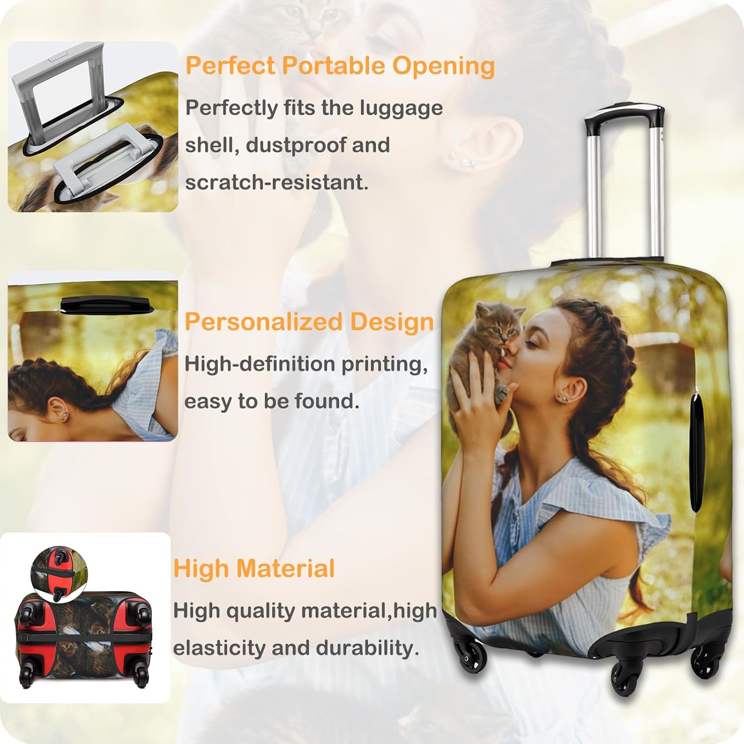 Custom Luggage Cover Personalized Suitcase Cover Add Photo LOGO Image Design Customize Elastic Washable Travel Suitcase Protector Gift for Men Women (XL)