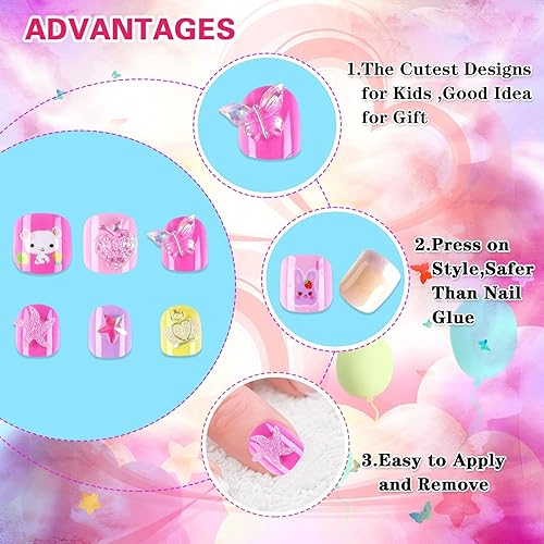 Miniatura 9 de 96 uñas postizas a presión para niños, cobertura completa, uñas postizas cortas, puntas de uñas para niños, bonito regalo para niños y niñas