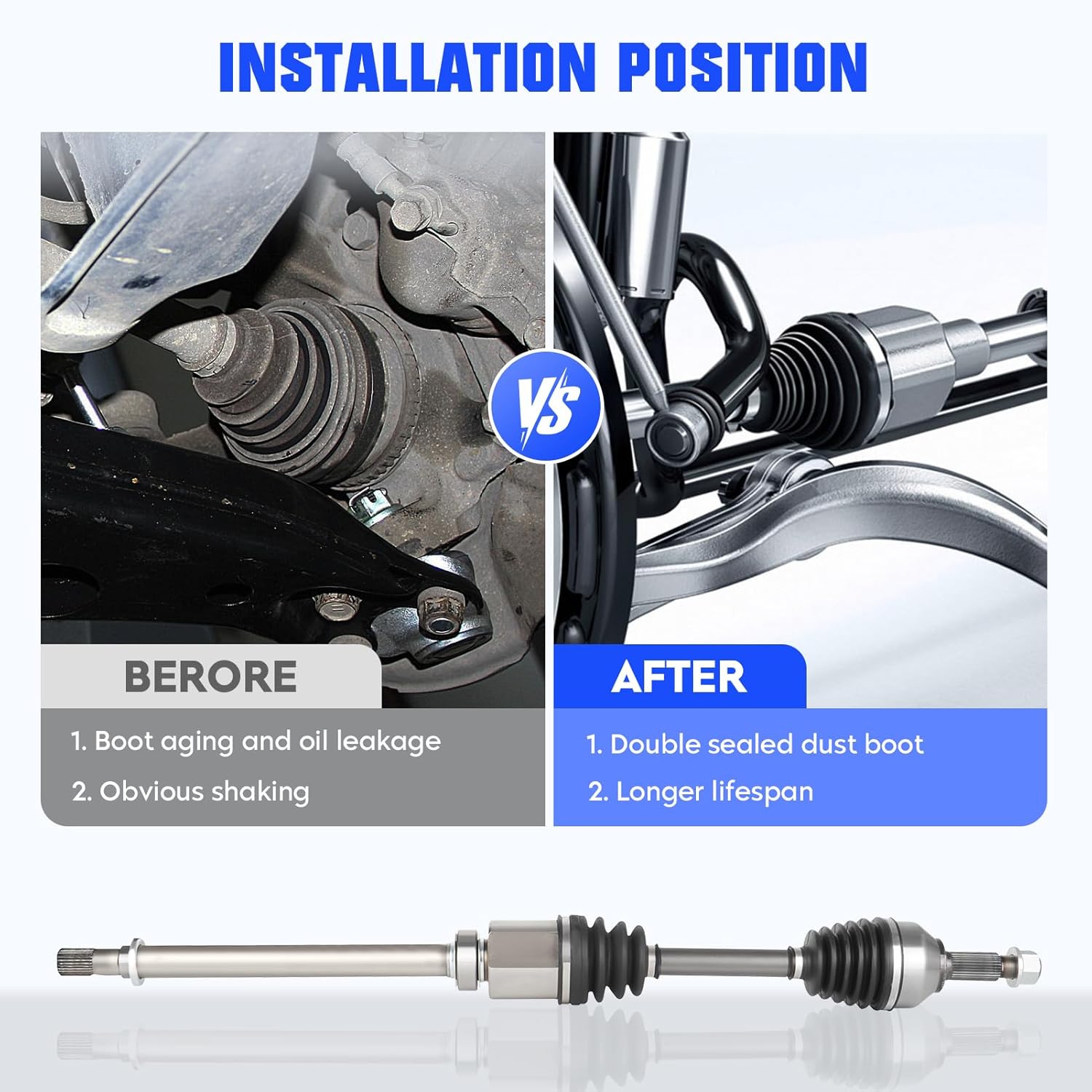 Front Left and Right CV Axle Shaft Assembly Fit for Nissan Rogue 2008-2013 AWD, for Rogue Select 2014 2015 AWD,(for All-Wheel Drive Only), Replace for 66-6285 66-6287, 2 pack CV Joint Shaft
