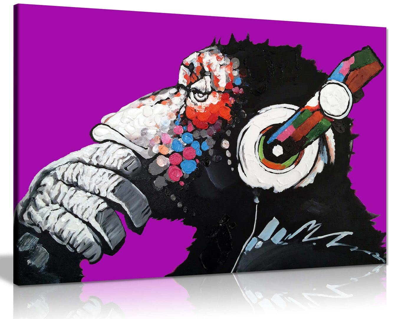 Cool Ape with DJ Heaphones Canvas Wall Art Picture Print Home Decor Purple 91x61cm (36x24in)